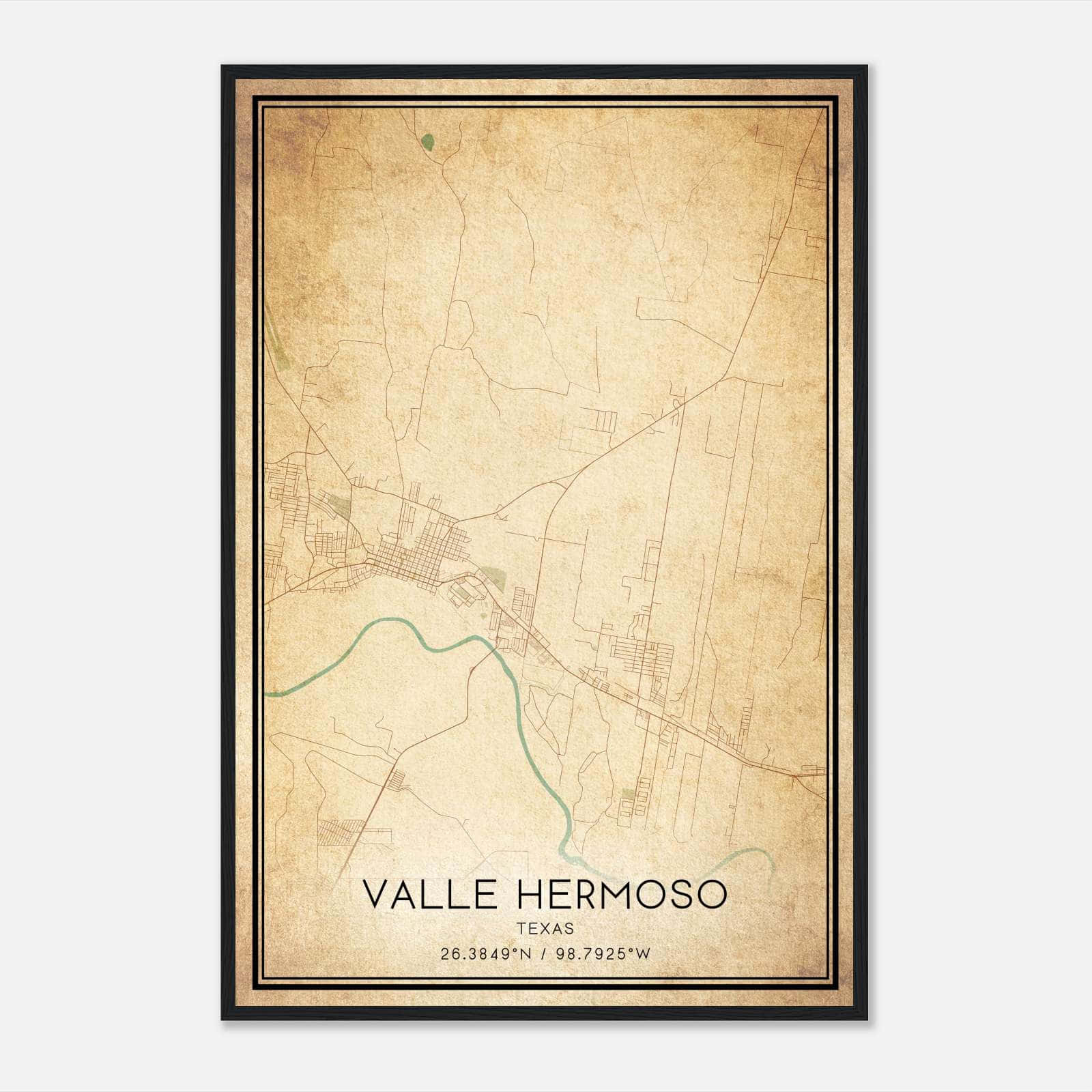 Vintage Valle Hermoso Texas Map Poster, Valle Hermoso TX City Road Wall Art Print Vintage Valle Hermoso Texas Map Poster, Valle Hermoso TX City Road Wall Art Print