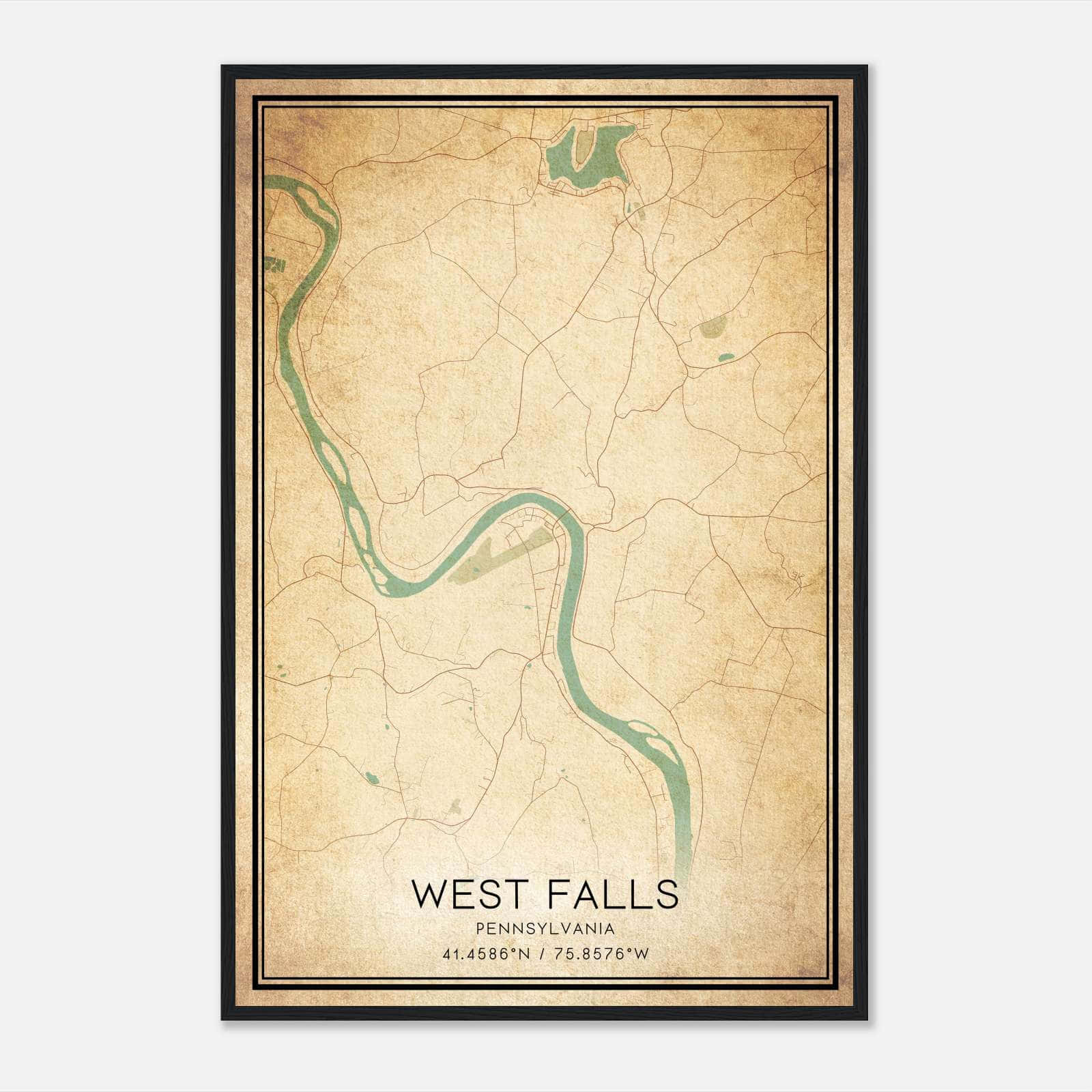 Vintage West Falls Pennsylvania Map Poster, West Falls PA City Road Wall Art Print Vintage West Falls Pennsylvania Map Poster, West Falls PA City Road Wall Art Print