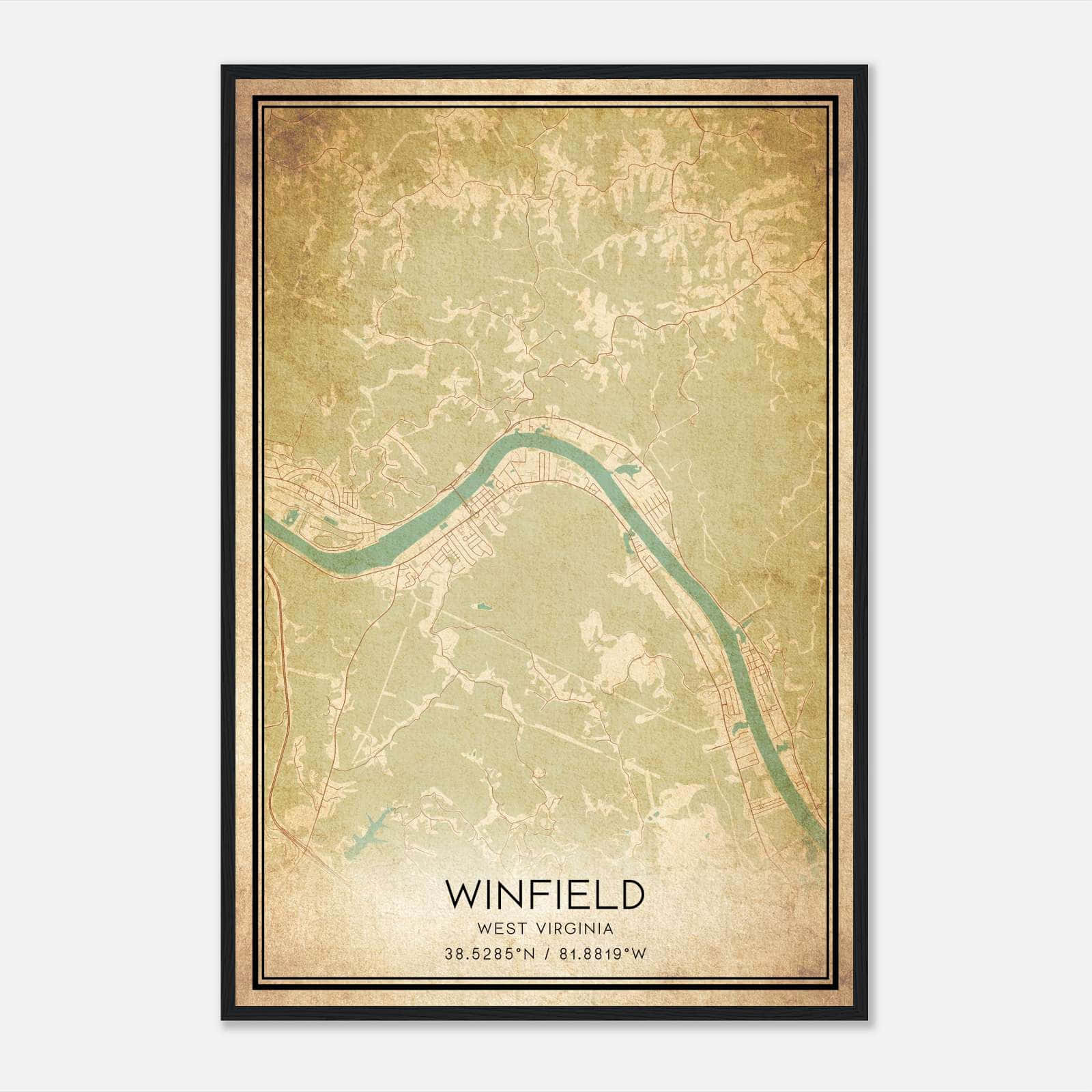 Vintage Winfield West Virginia Map Poster, Winfield WV City Road Wall Art Print Vintage Winfield West Virginia Map Poster, Winfield WV City Road Wall Art Print
