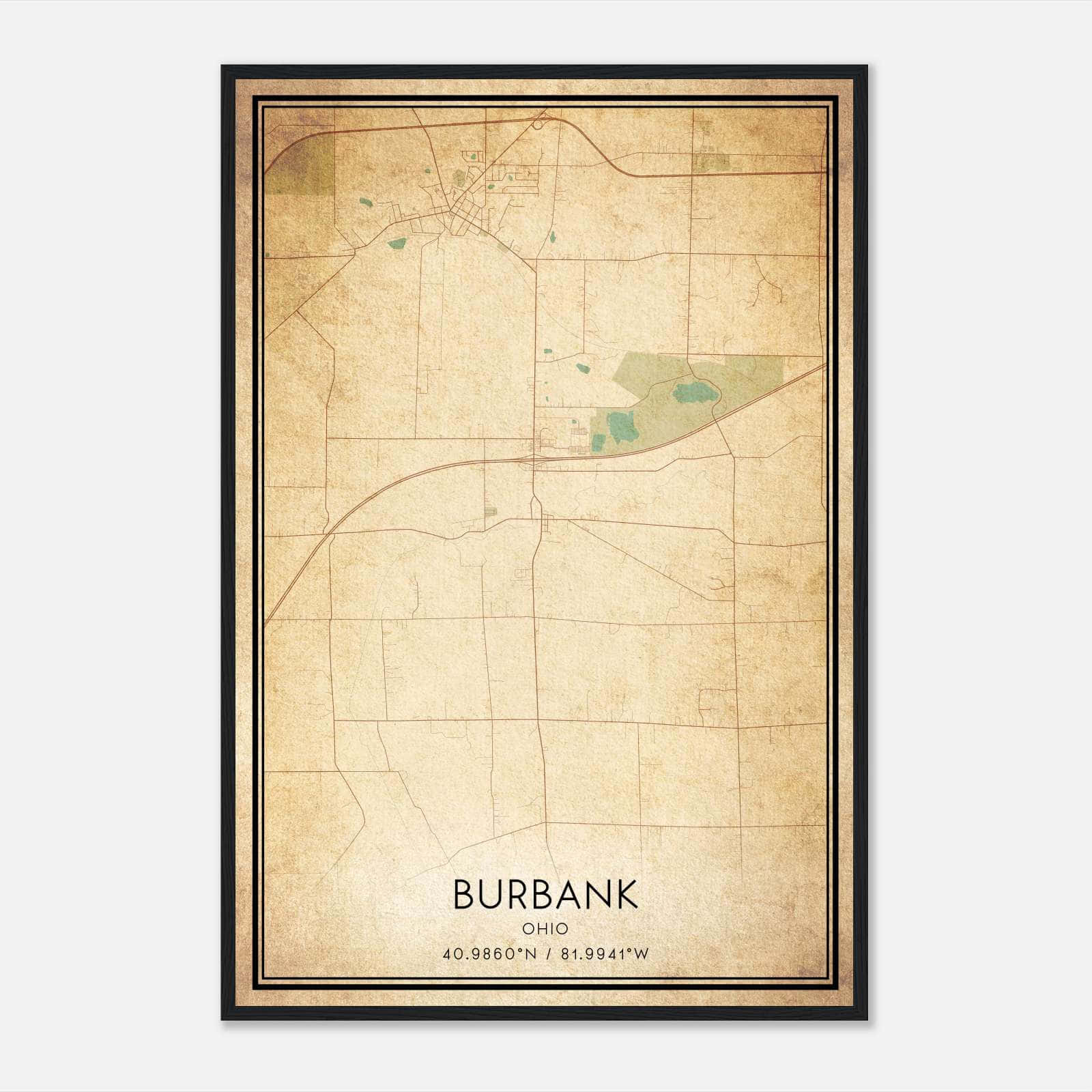 Vintage Burbank Ohio Map Poster, Burbank OH City Road Wall Art Print Vintage Burbank Ohio Map Poster, Burbank OH City Road Wall Art Print