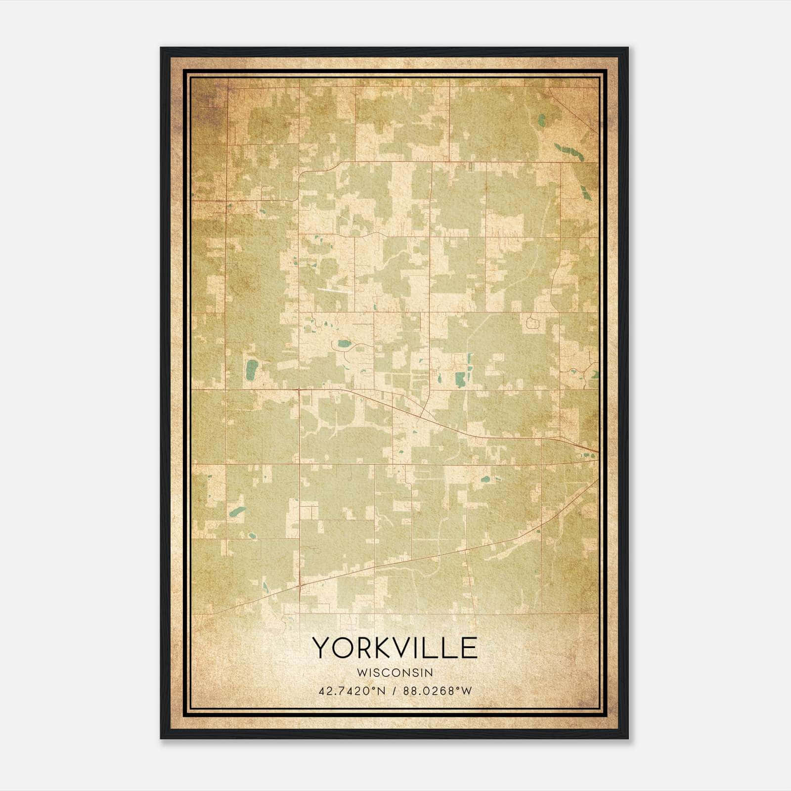 Vintage Yorkville Wisconsin Map Poster, Yorkville WI City Road Wall Art Print Vintage Yorkville Wisconsin Map Poster, Yorkville WI City Road Wall Art Print