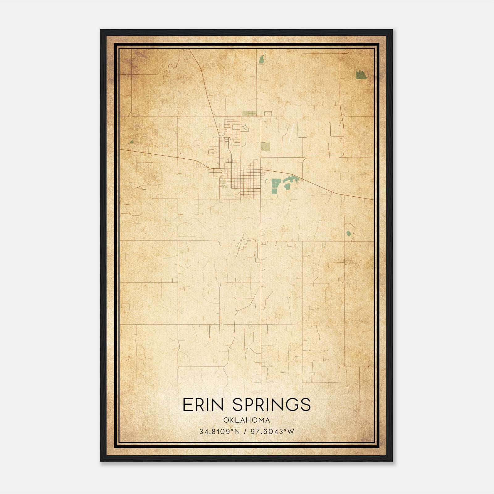 Vintage Erin Springs Oklahoma Map Poster, Erin Springs OK City Road Wall Art Print Vintage Erin Springs Oklahoma Map Poster, Erin Springs OK City Road Wall Art Print