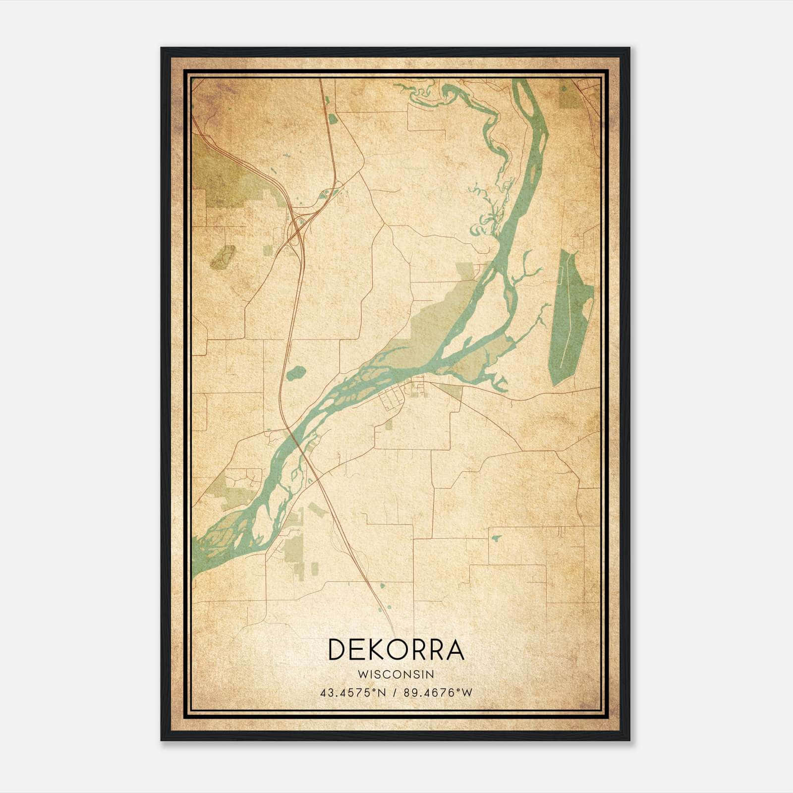 Vintage Dekorra Wisconsin Map Poster, Dekorra WI City Road Wall Art Print Vintage Dekorra Wisconsin Map Poster, Dekorra WI City Road Wall Art Print