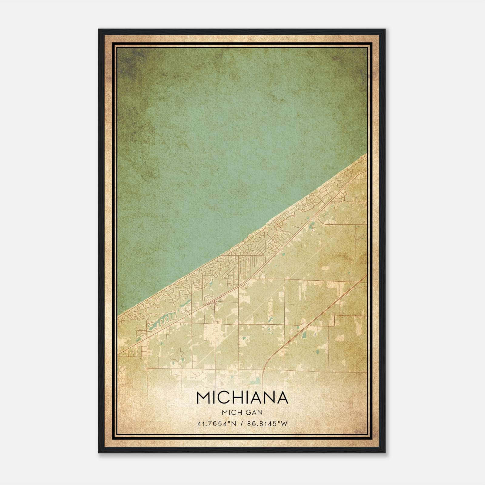 Vintage Michiana Michigan Map Poster, Michiana MI City Road Wall Art Print Vintage Michiana Michigan Map Poster, Michiana MI City Road Wall Art Print