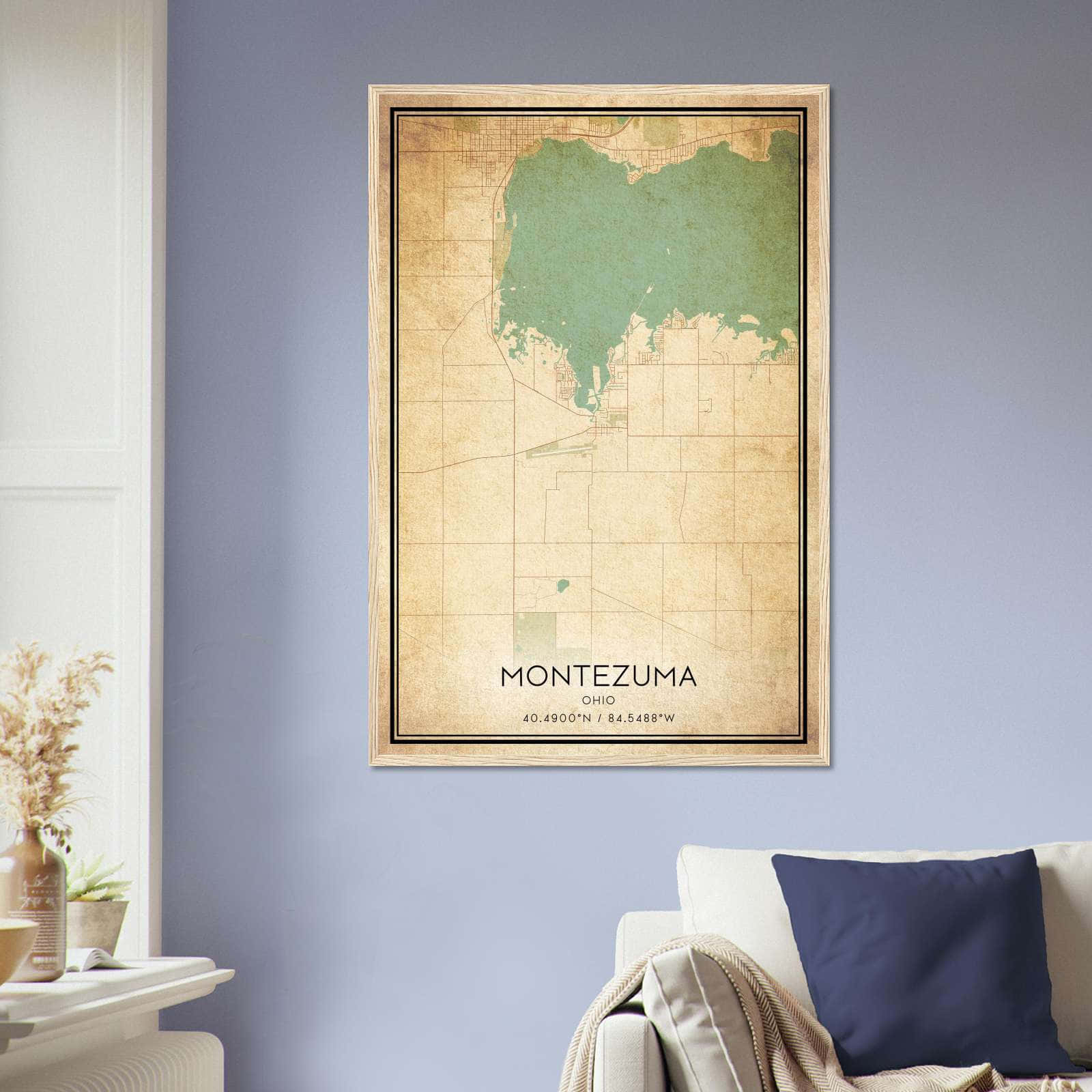 Vintage Montezuma Ohio Map Poster, Montezuma OH City Road Wall Art Print