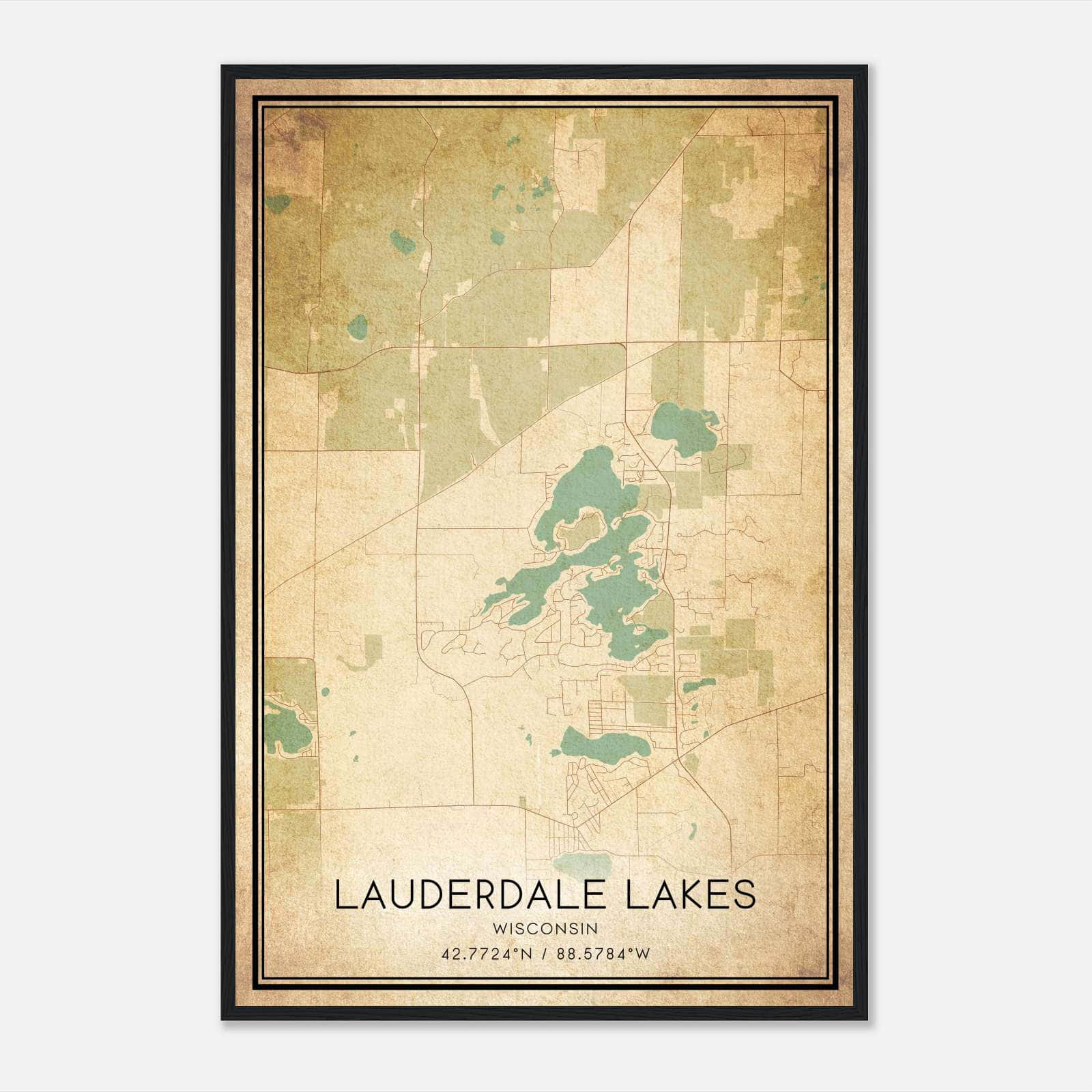Vintage Lauderdale Lakes Wisconsin Map Poster, Lauderdale Lakes WI City Road Wall Art Print Vintage Lauderdale Lakes Wisconsin Map Poster, Lauderdale Lakes WI City Road Wall Art Print