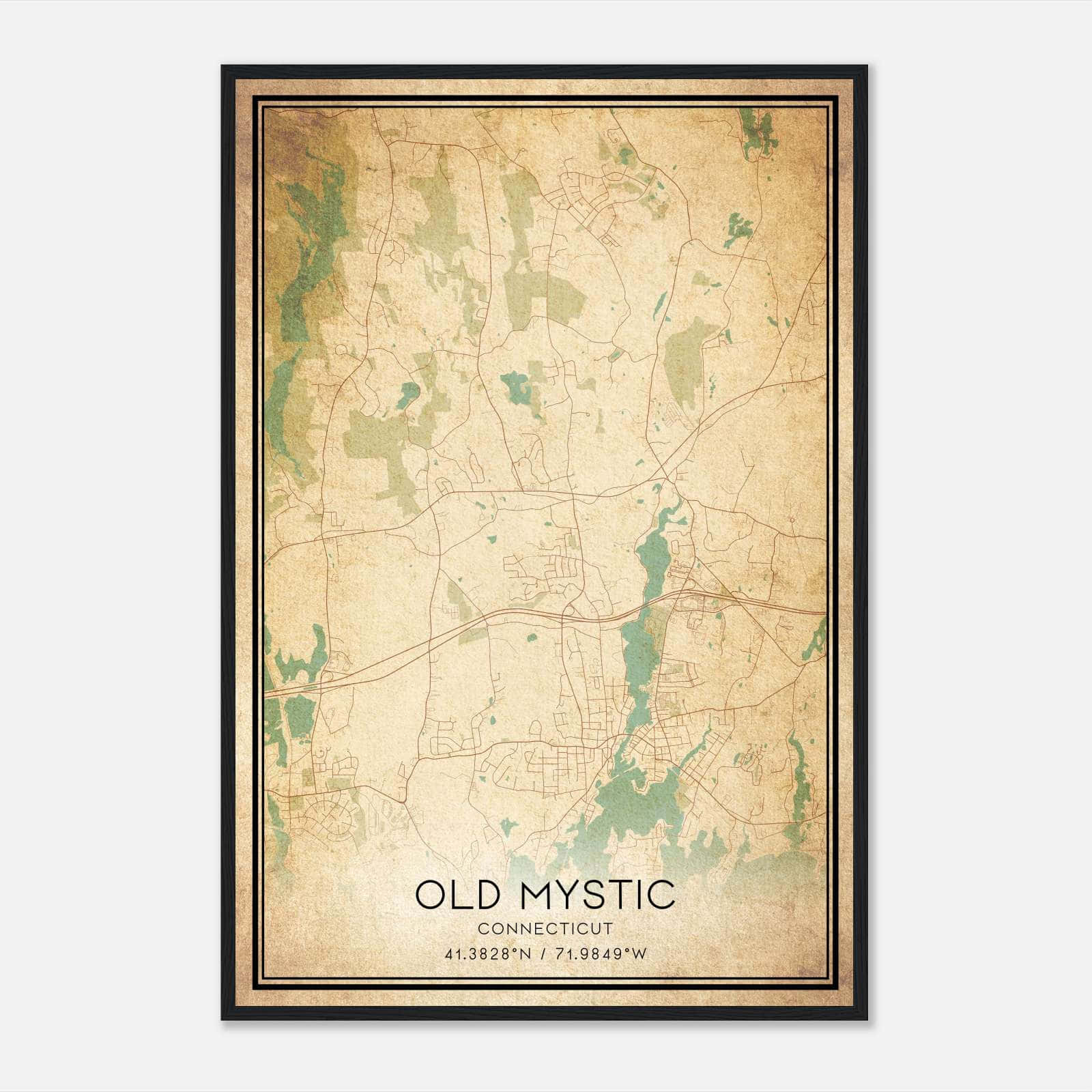 Vintage Old Mystic Connecticut Map Poster, Old Mystic CT City Road Wall Art Print Vintage Old Mystic Connecticut Map Poster, Old Mystic CT City Road Wall Art Print