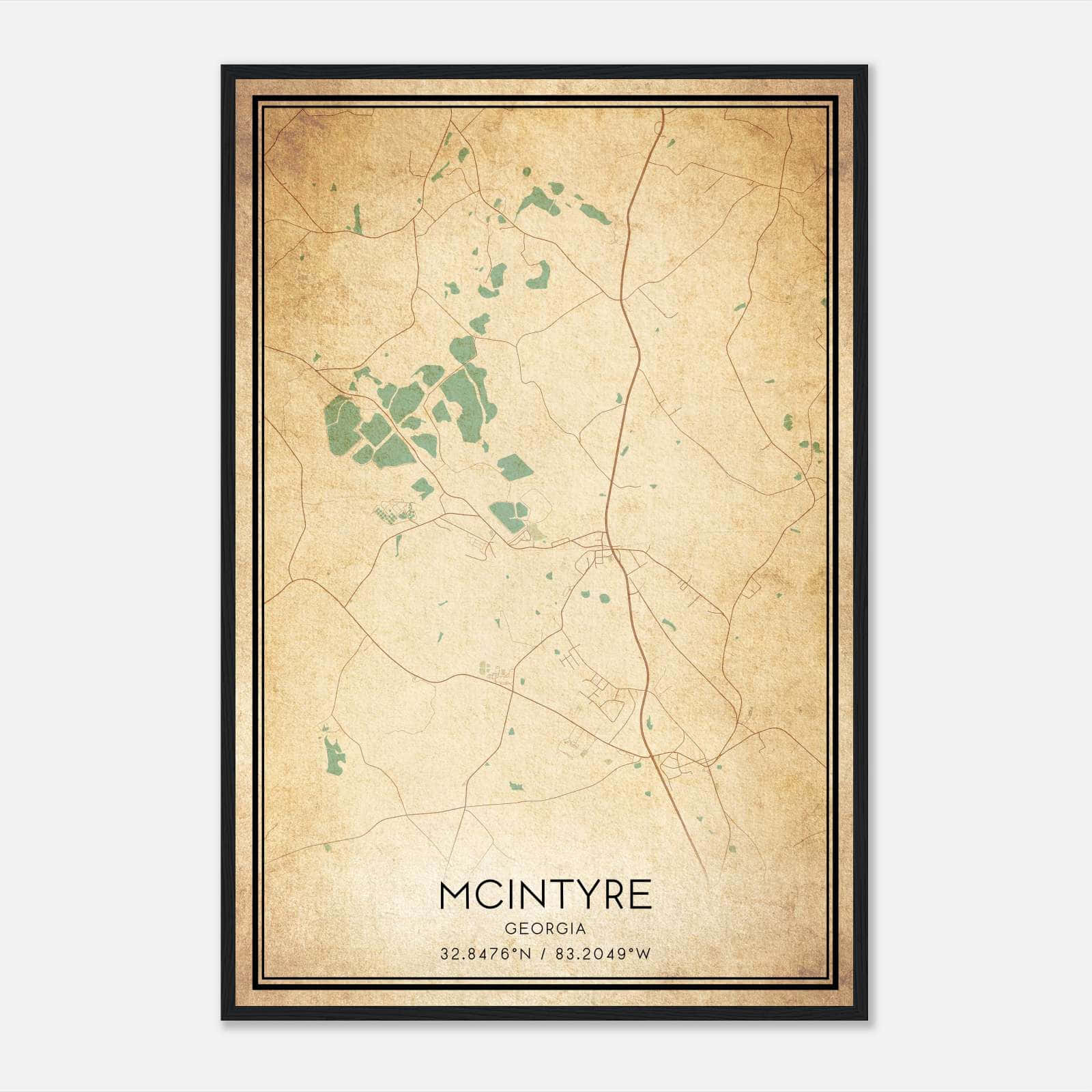 Vintage Mcintyre Georgia Map Poster, Mcintyre GA City Road Wall Art Print Vintage Mcintyre Georgia Map Poster, Mcintyre GA City Road Wall Art Print