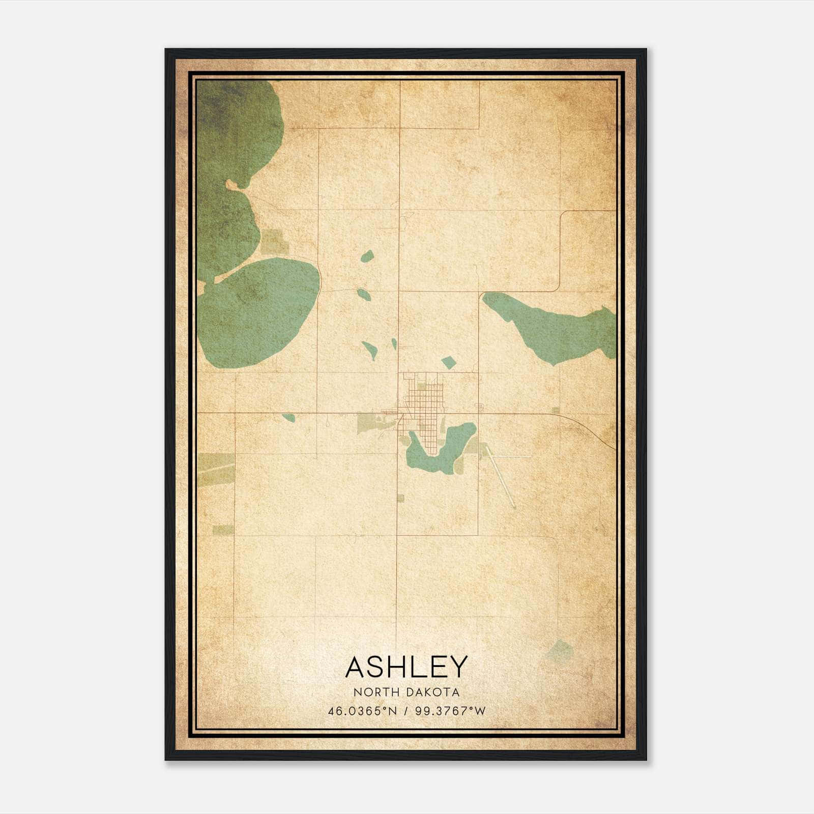 Vintage Ashley North Dakota Map Poster, Ashley ND City Road Wall Art Print Vintage Ashley North Dakota Map Poster, Ashley ND City Road Wall Art Print