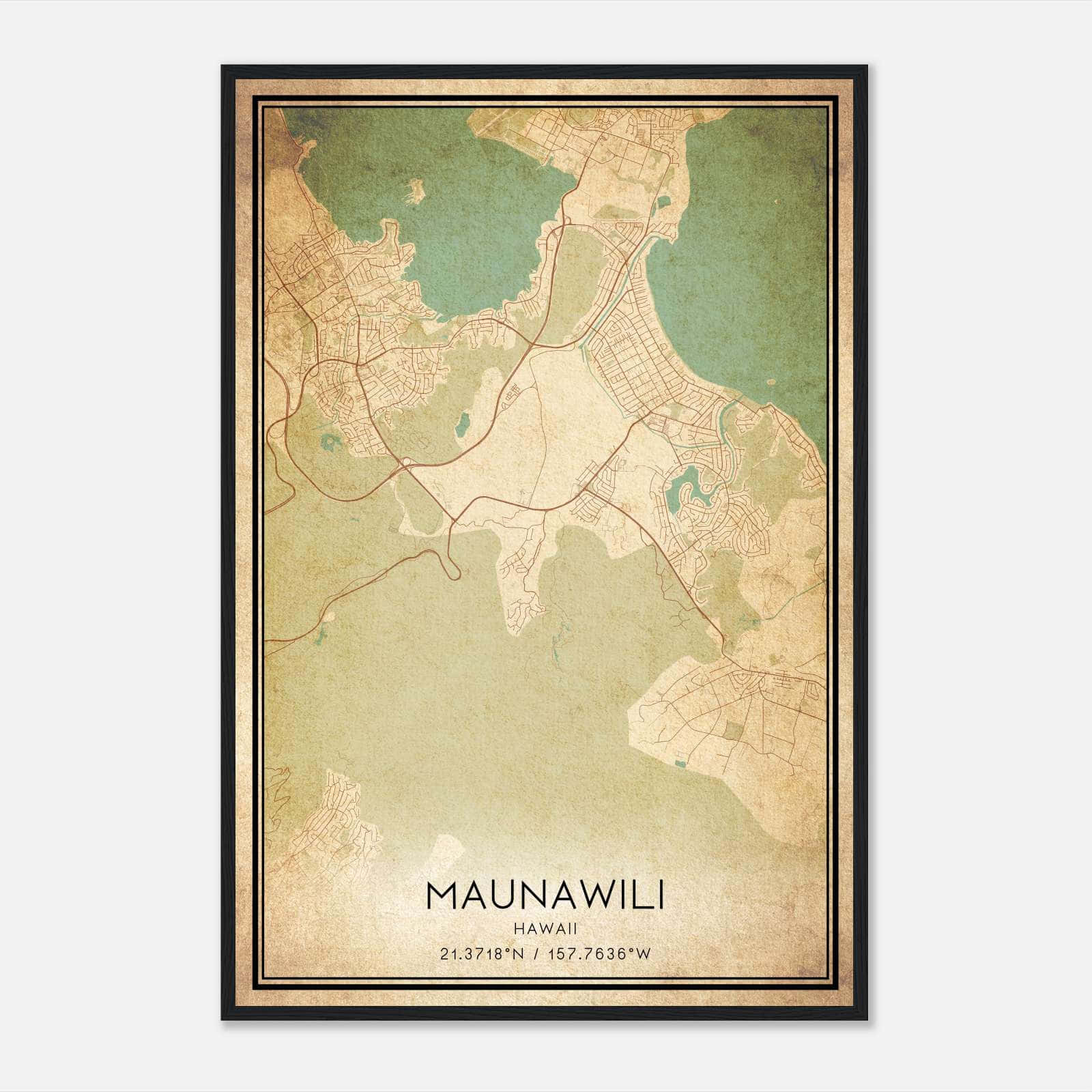 Vintage Maunawili Hawaii Map Poster, Maunawili HI City Road Wall Art Print Vintage Maunawili Hawaii Map Poster, Maunawili HI City Road Wall Art Print