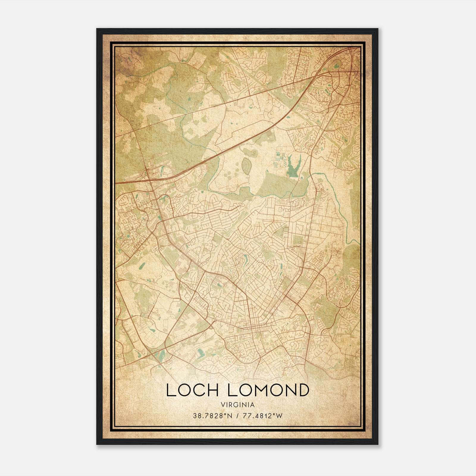 Vintage Loch Lomond Virginia Map Poster, Loch Lomond VA City Road Wall Art Print Vintage Loch Lomond Virginia Map Poster, Loch Lomond VA City Road Wall Art Print