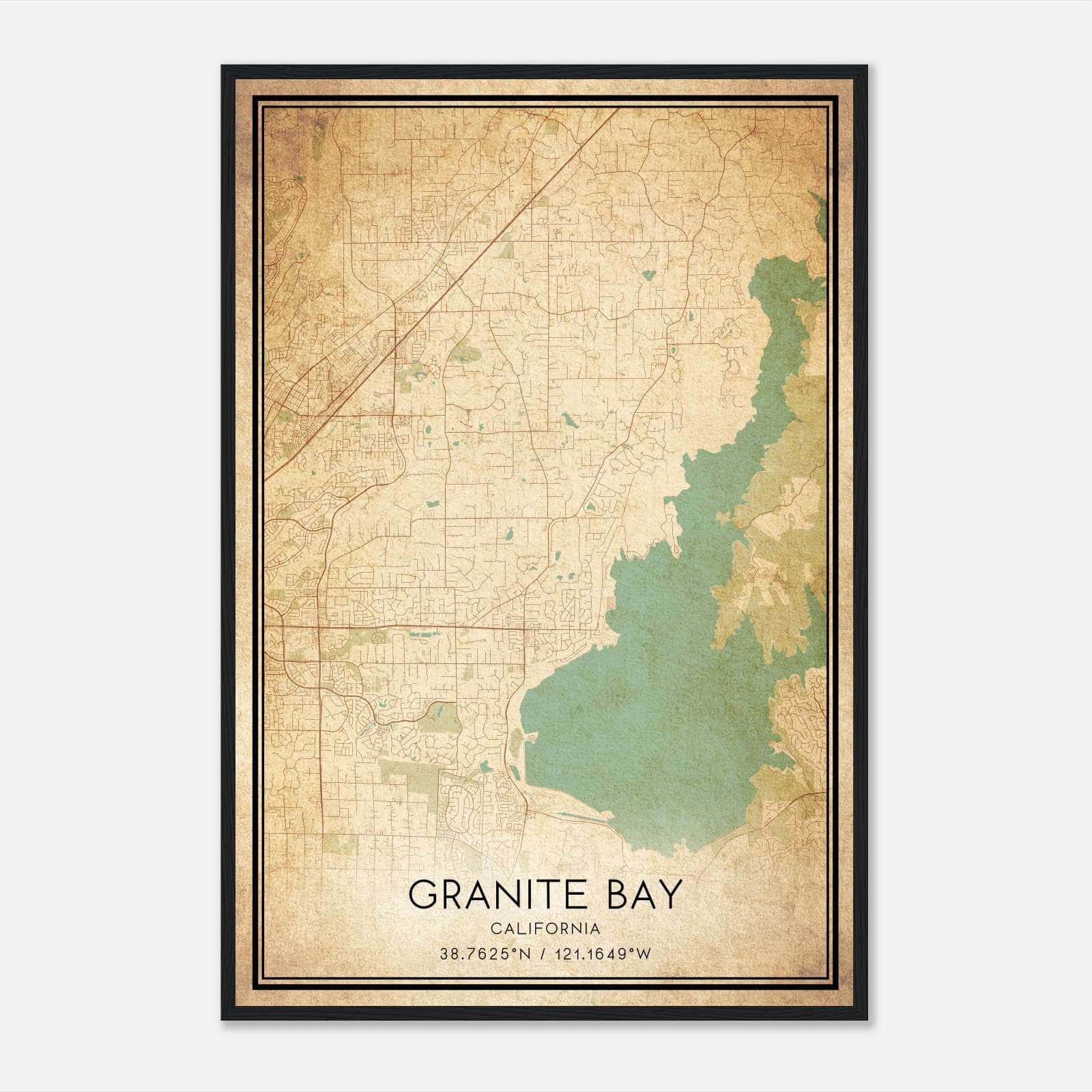 Vintage Granite Bay California Map Poster, Granite Bay CA City Road Wall Art Print Vintage Granite Bay California Map Poster, Granite Bay CA City Road Wall Art Print