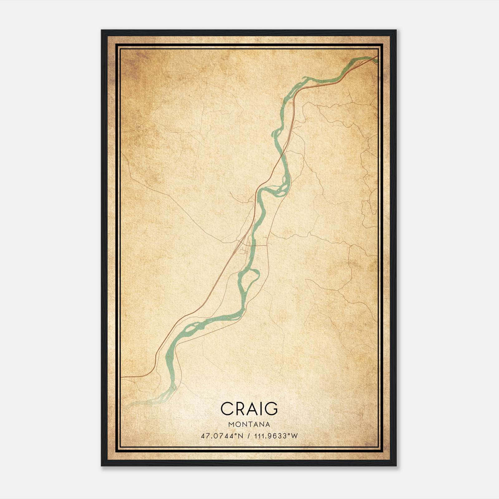Vintage Craig Montana Map Poster, Craig MT City Road Wall Art Print Vintage Craig Montana Map Poster, Craig MT City Road Wall Art Print