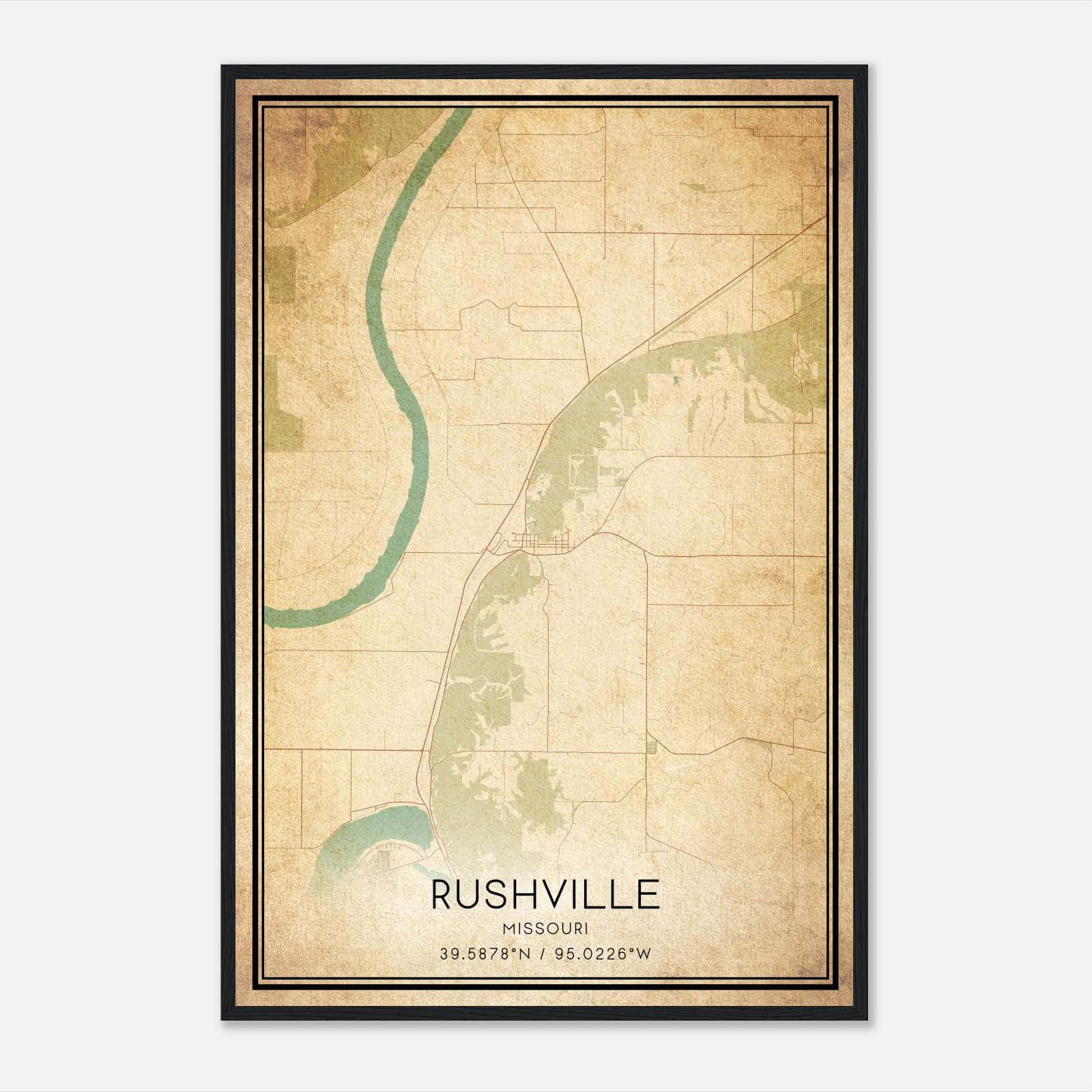Vintage Rushville Missouri Map Poster, Rushville MO City Road Wall Art Print Vintage Rushville Missouri Map Poster, Rushville MO City Road Wall Art Print