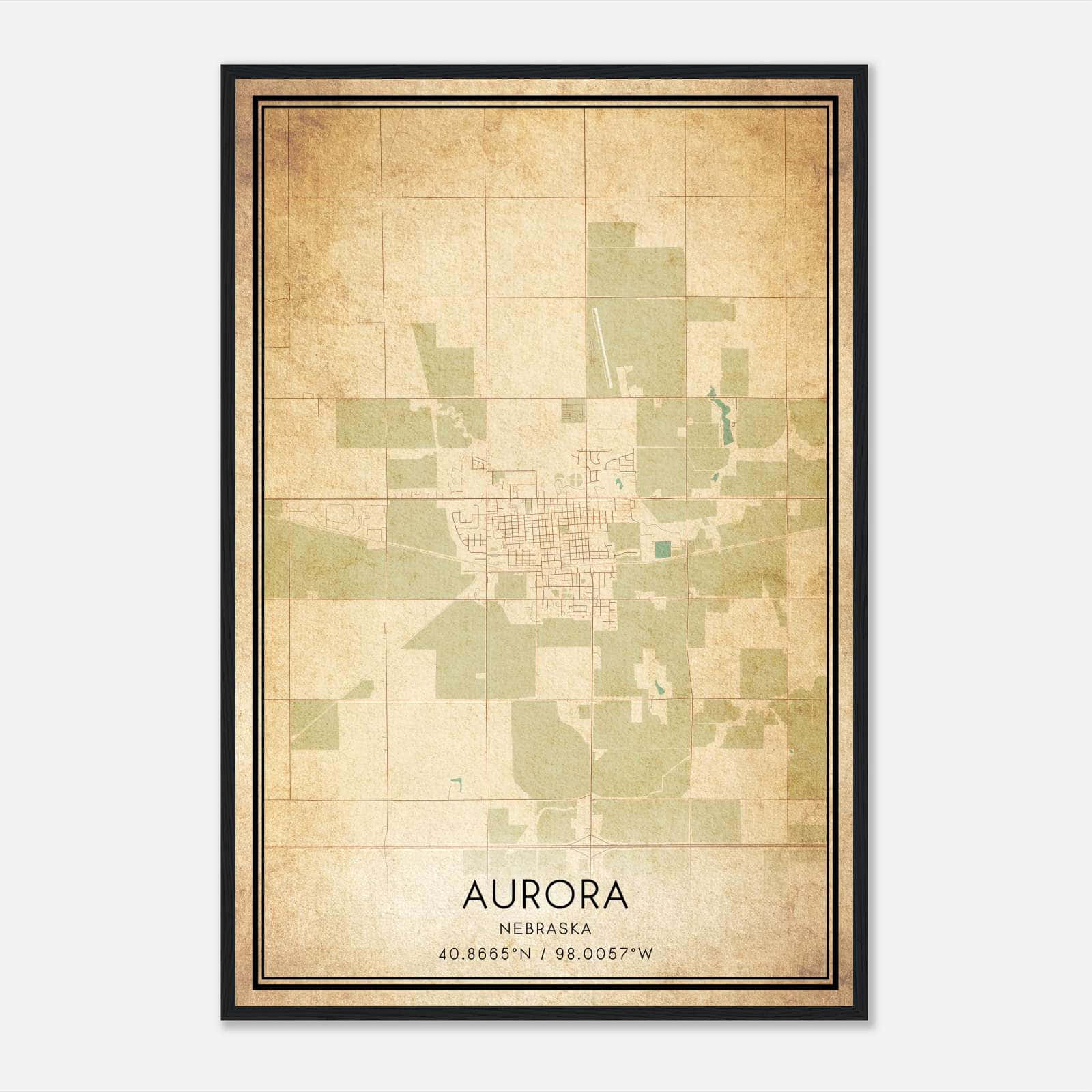 Vintage Aurora Nebraska Map Poster, Aurora NE City Road Wall Art Print Vintage Aurora Nebraska Map Poster, Aurora NE City Road Wall Art Print