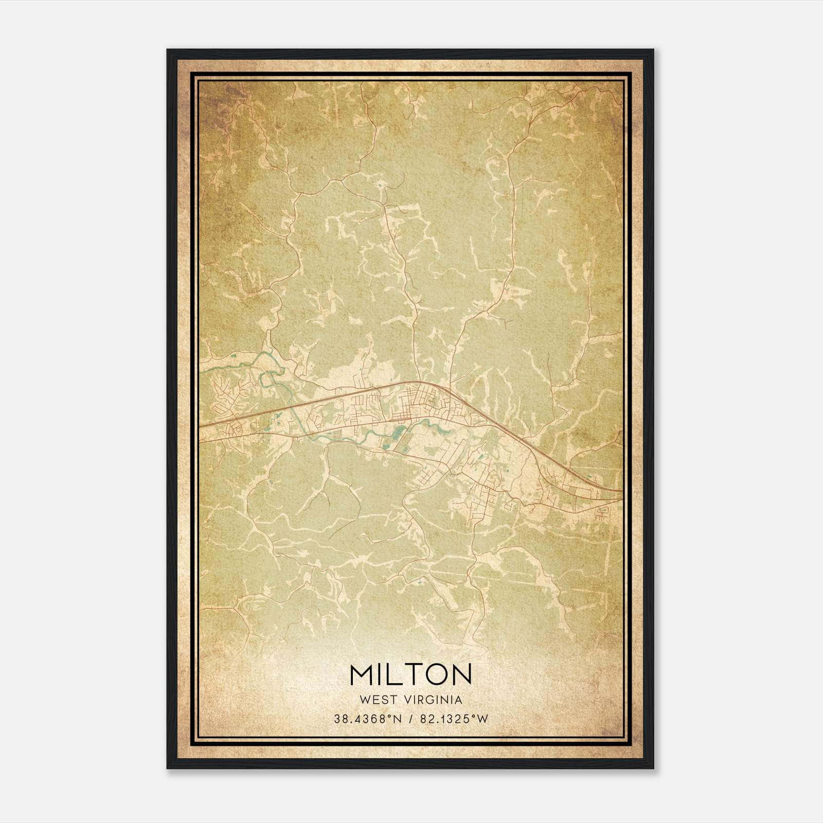 Vintage Milton West Virginia Map Poster, Milton WV City Road Wall Art Print Vintage Milton West Virginia Map Poster, Milton WV City Road Wall Art Print