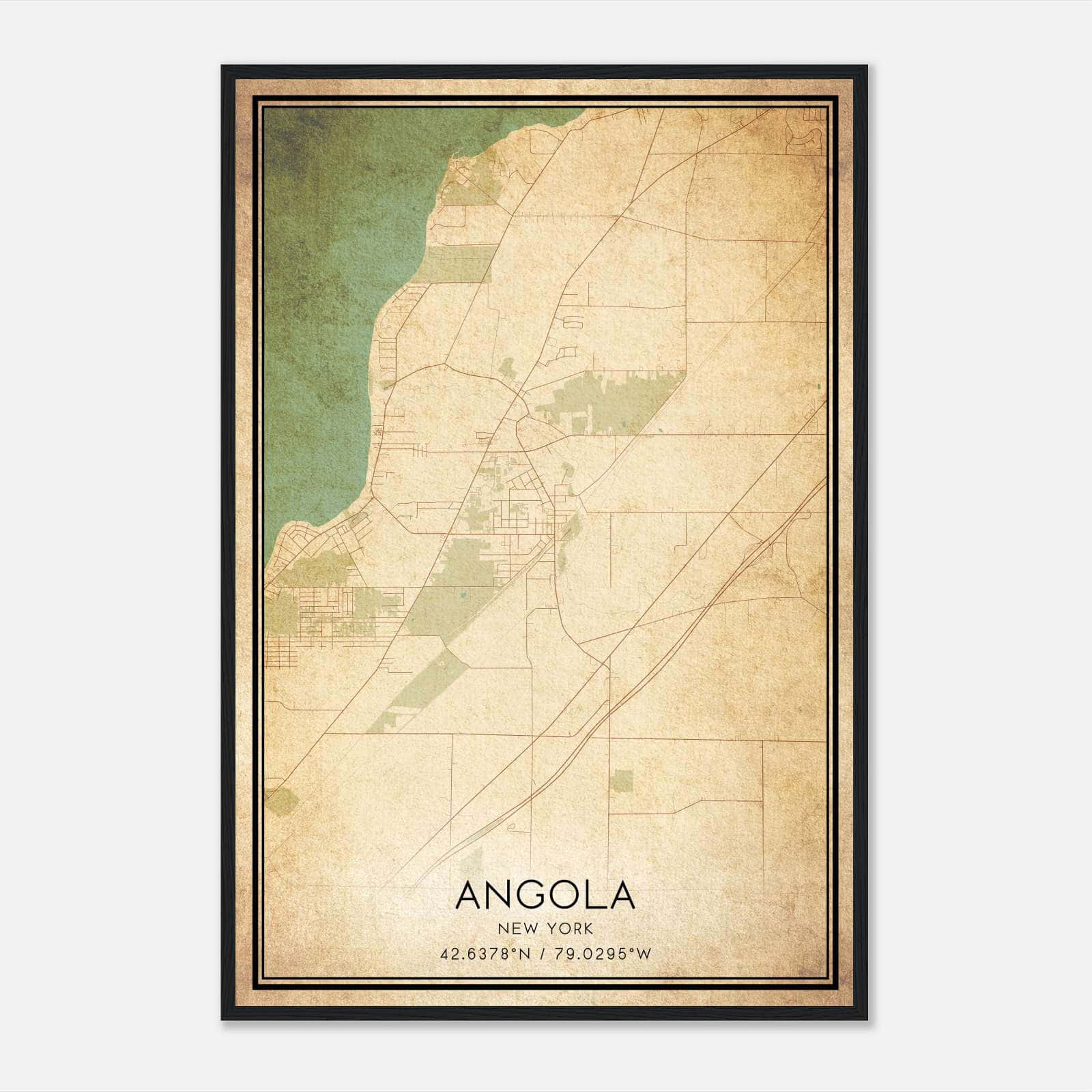 Vintage Angola New York Map Poster, Angola NY City Road Wall Art Print Vintage Angola New York Map Poster, Angola NY City Road Wall Art Print