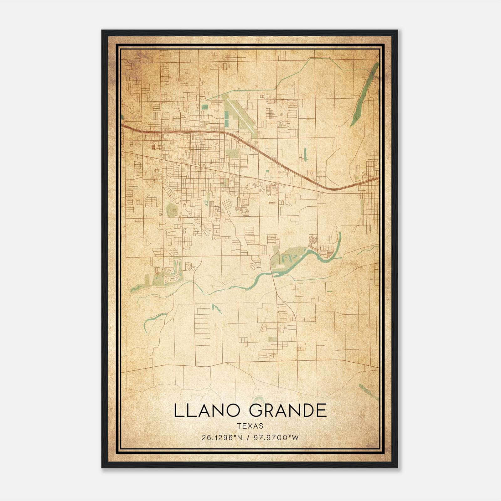 Vintage Llano Grande Texas Map Poster, Llano Grande TX City Road Wall Art Print Vintage Llano Grande Texas Map Poster, Llano Grande TX City Road Wall Art Print