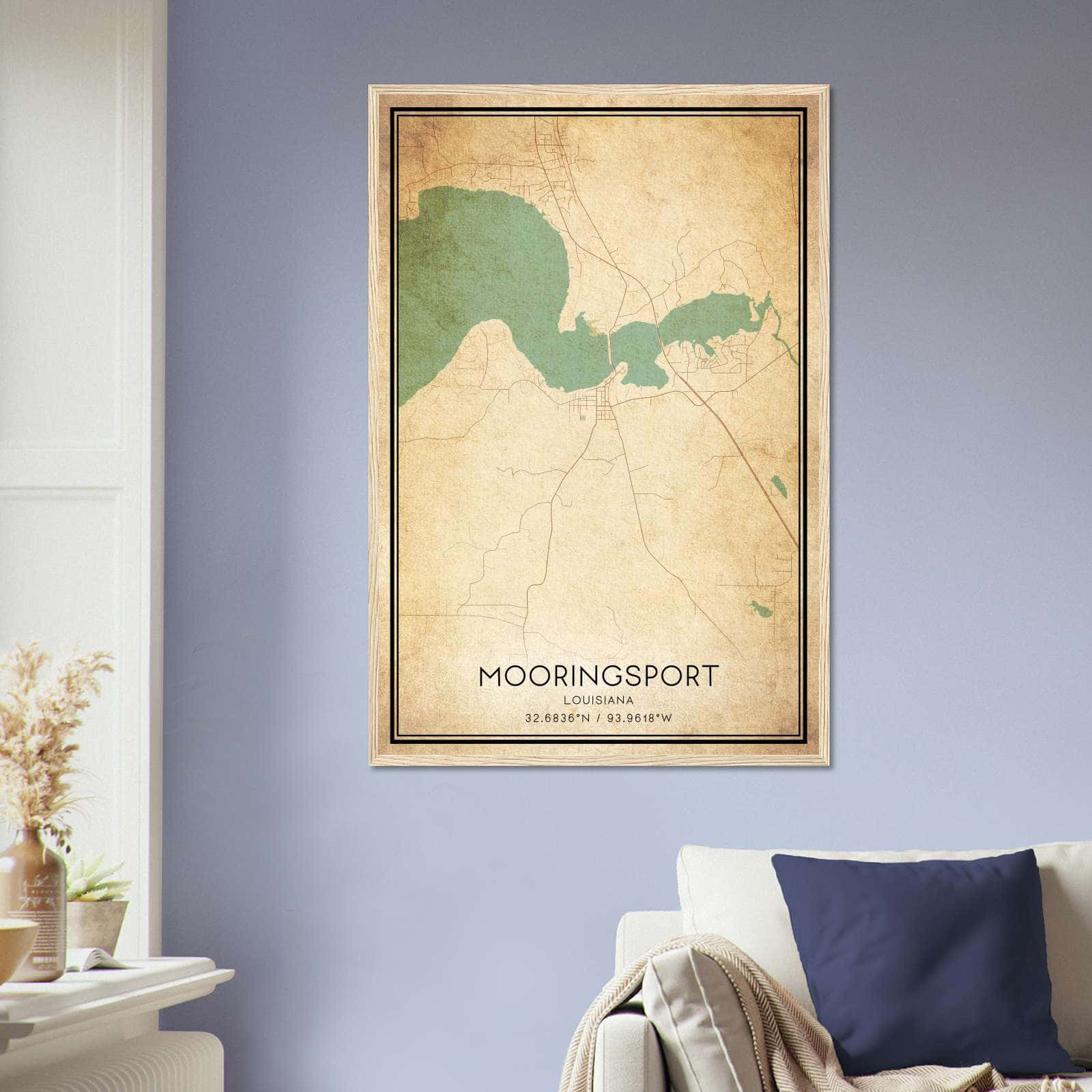 Vintage Mooringsport Louisiana Map Poster, Mooringsport LA City Road Wall Art Print