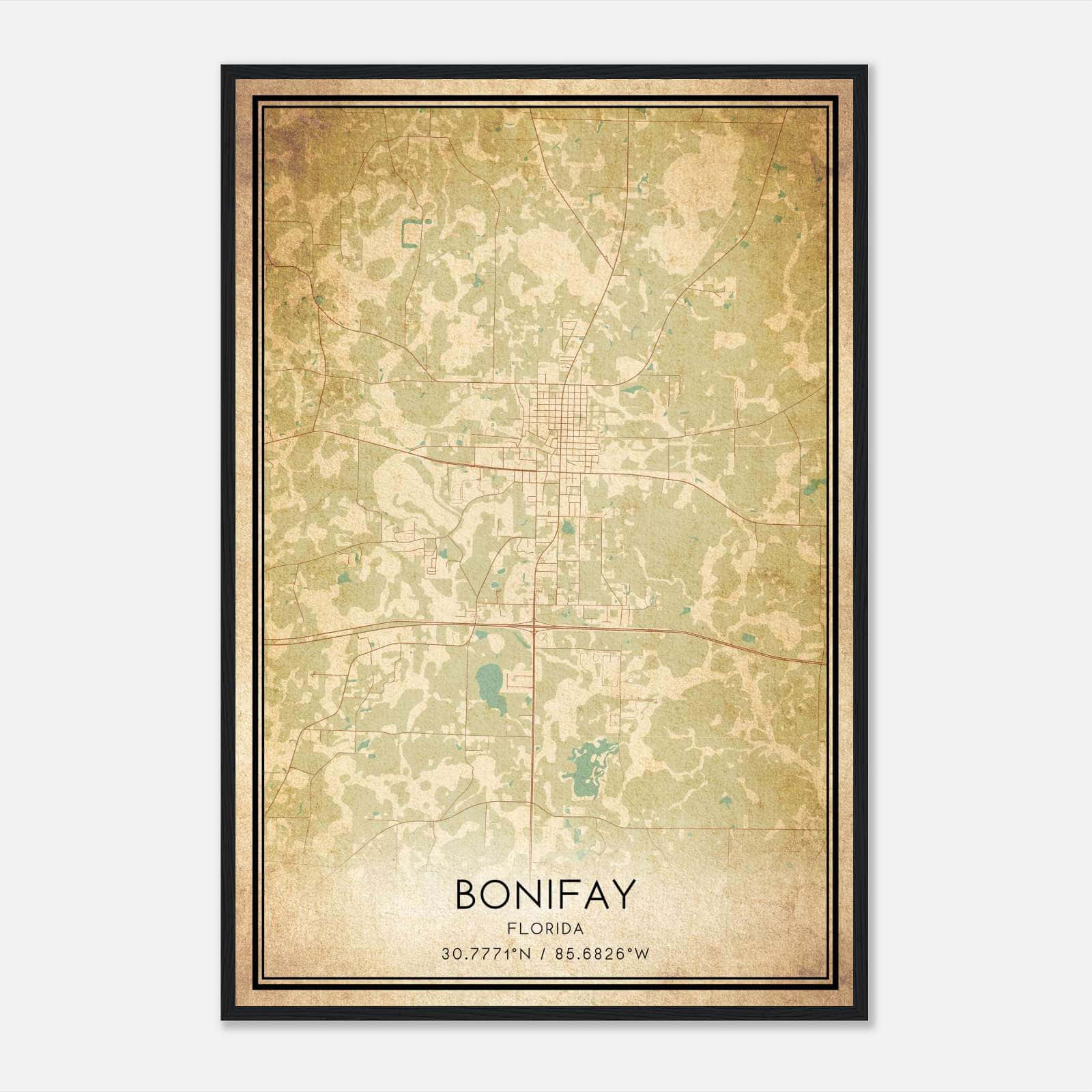 Vintage Bonifay Florida Map Poster, Bonifay FL City Road Wall Art Print Vintage Bonifay Florida Map Poster, Bonifay FL City Road Wall Art Print