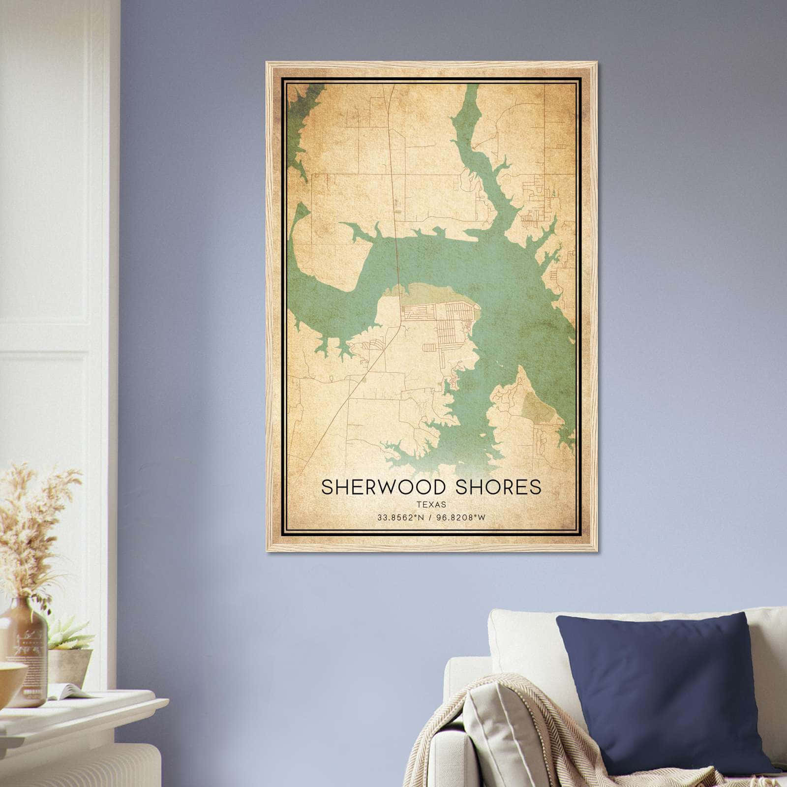 Vintage Sherwood Shores Texas Map Poster, Sherwood Shores TX City Road Wall Art Print