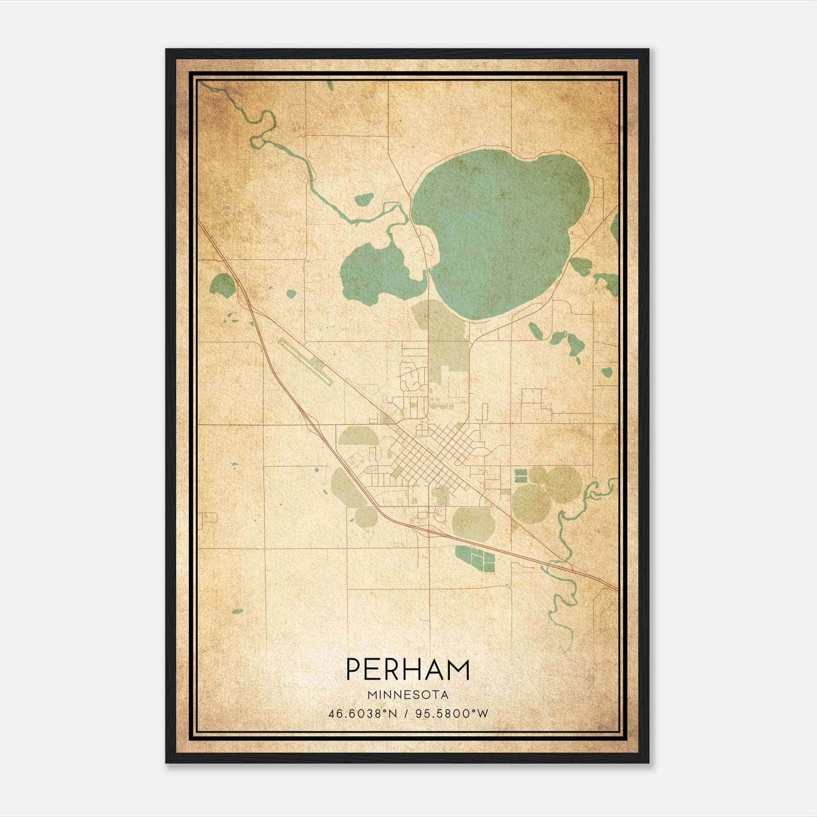 Vintage Perham Minnesota Map Poster, Perham MN City Road Wall Art Print Vintage Perham Minnesota Map Poster, Perham MN City Road Wall Art Print