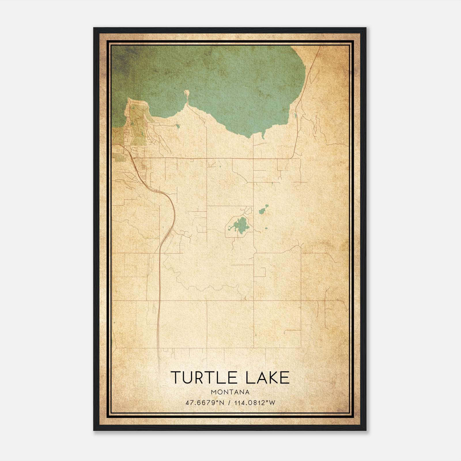 Vintage Turtle Lake Montana Map Poster, Turtle Lake MT City Road Wall Art Print Vintage Turtle Lake Montana Map Poster, Turtle Lake MT City Road Wall Art Print