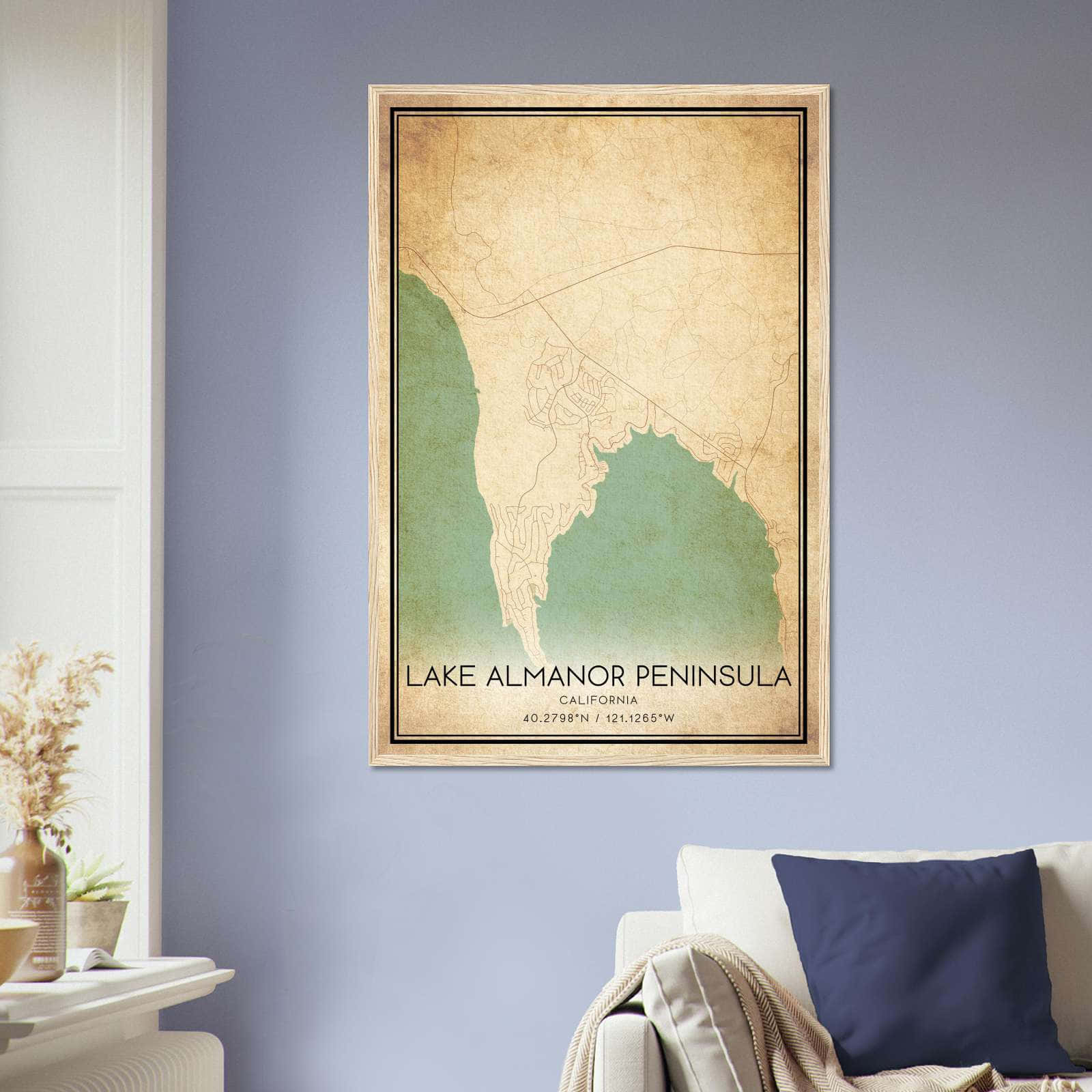 Vintage Lake Almanor Peninsula California Map Poster, Lake Almanor Peninsula CA City Road Wall Art Print