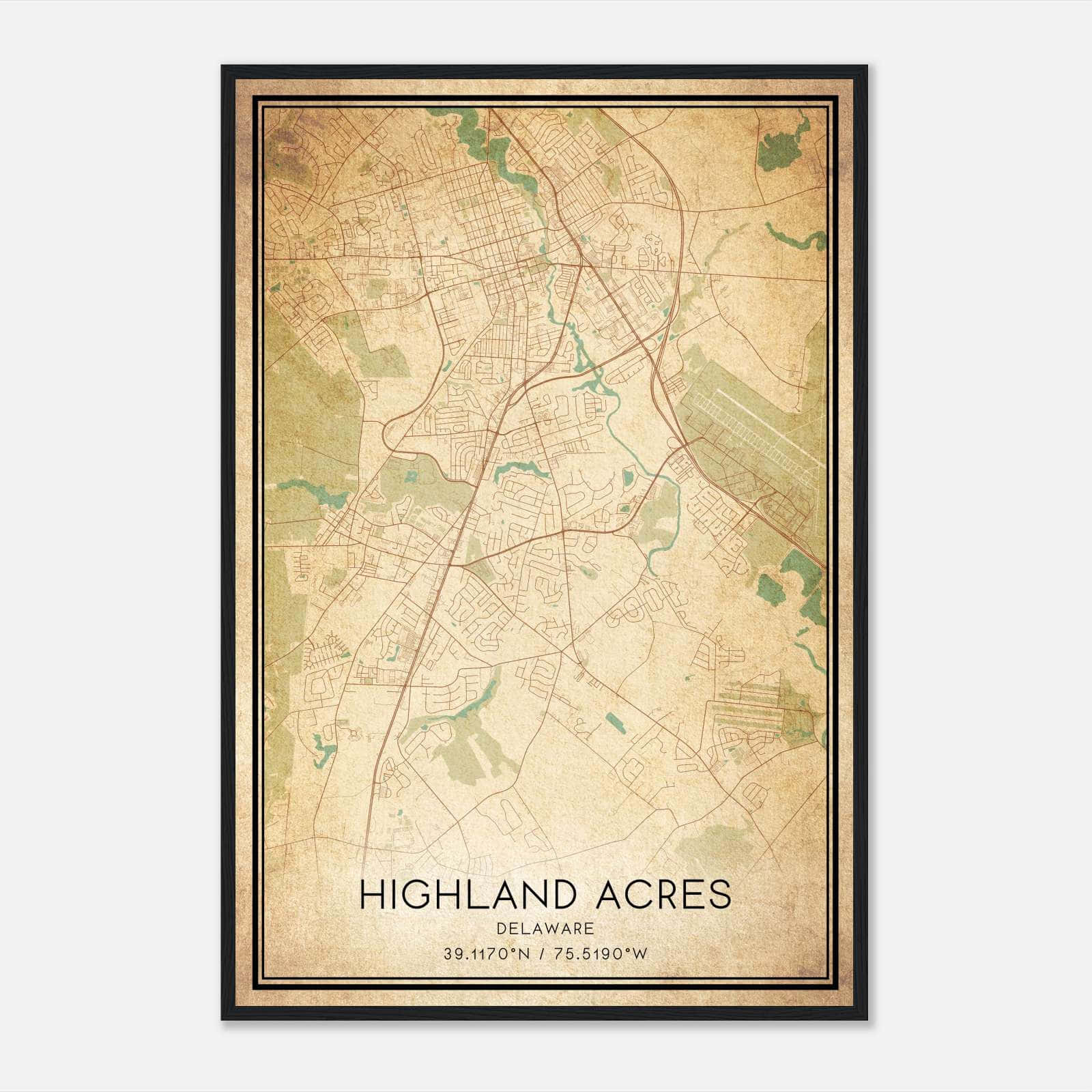 Vintage Highland Acres Delaware Map Poster, Highland Acres DE City Road Wall Art Print Vintage Highland Acres Delaware Map Poster, Highland Acres DE City Road Wall Art Print
