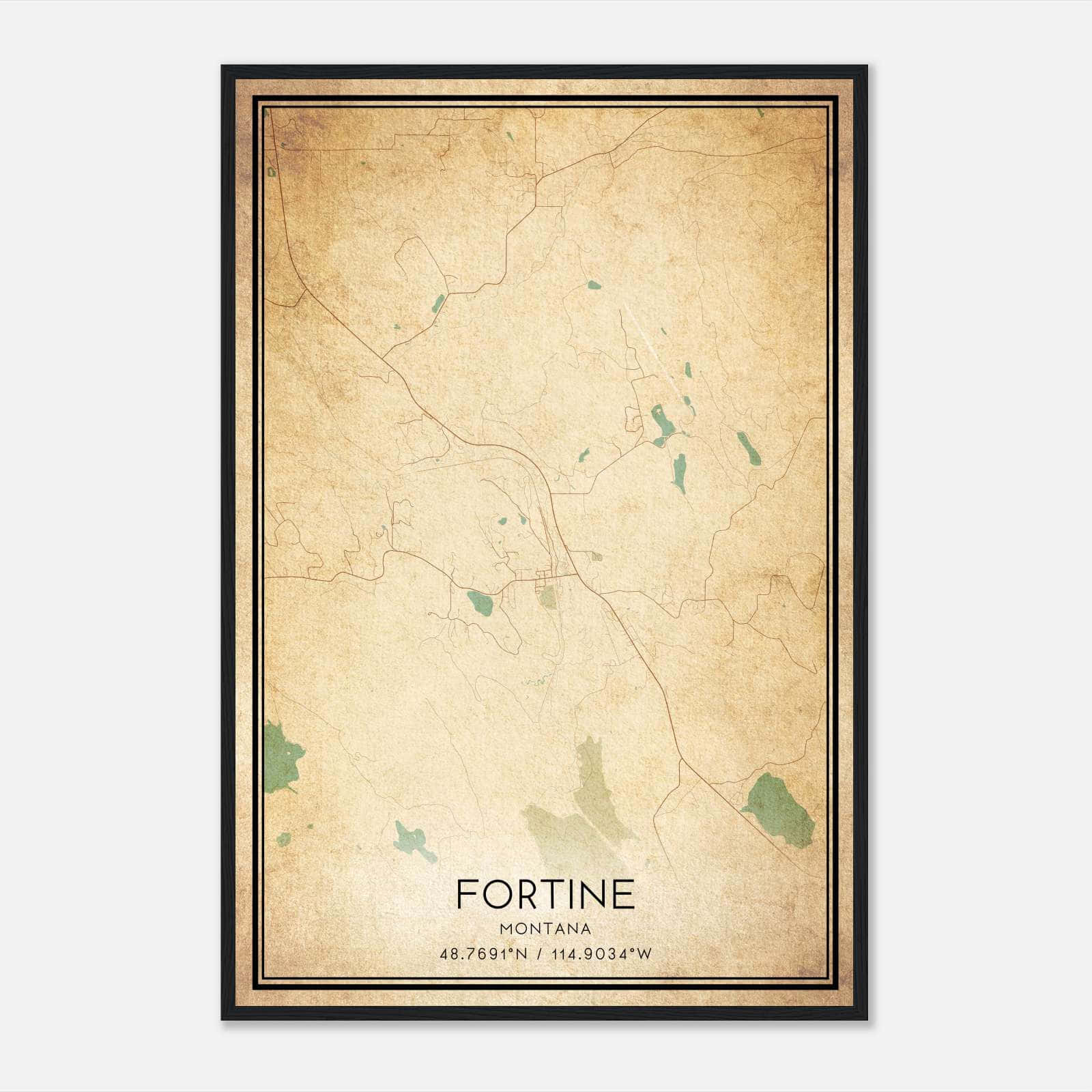 Vintage Fortine Montana Map Poster, Fortine MT City Road Wall Art Print Vintage Fortine Montana Map Poster, Fortine MT City Road Wall Art Print