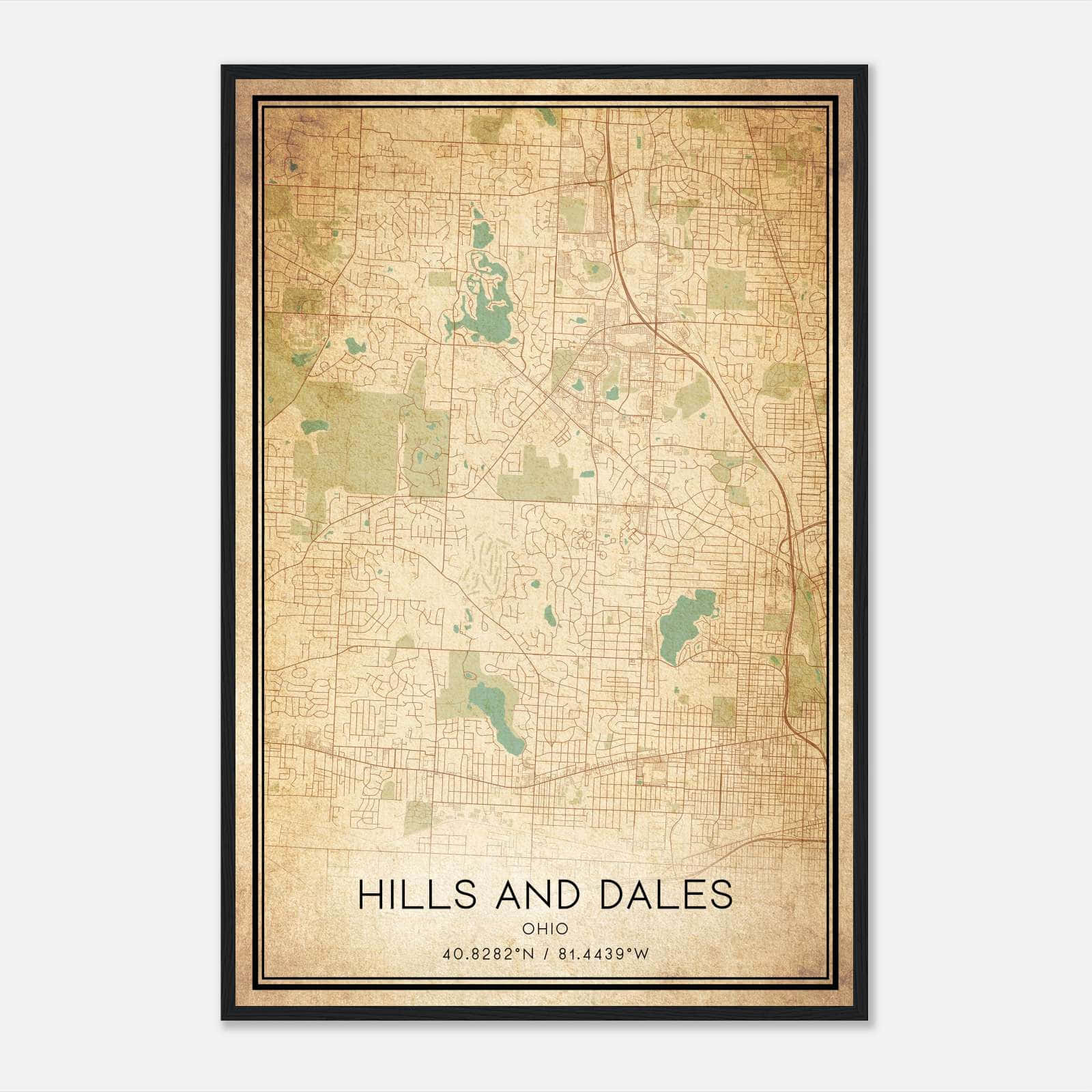 Vintage Hills And Dales Ohio Map Poster, Hills And Dales OH City Road Wall Art Print Vintage Hills And Dales Ohio Map Poster, Hills And Dales OH City Road Wall Art Print
