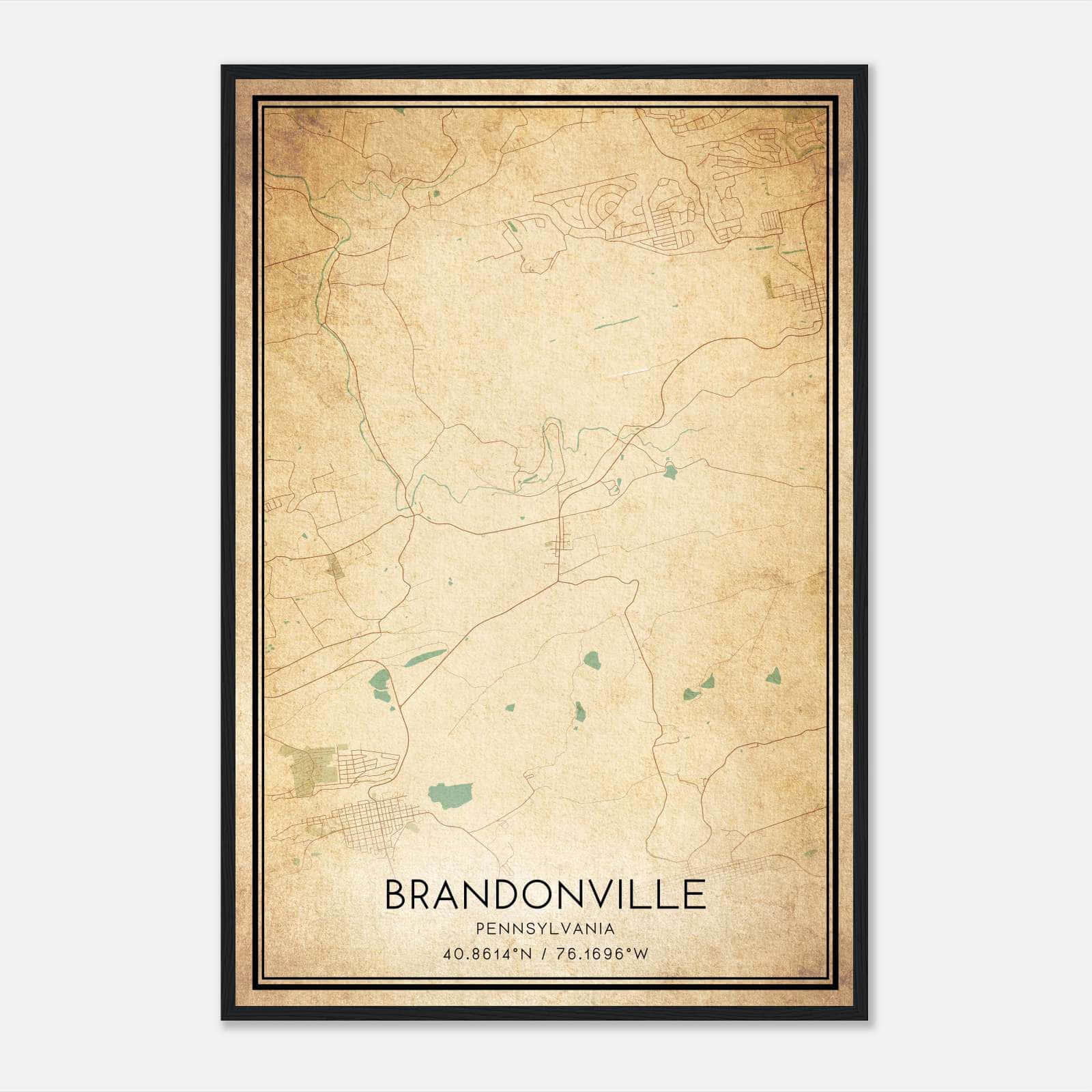 Vintage Brandonville Pennsylvania Map Poster, Brandonville PA City Road Wall Art Print Vintage Brandonville Pennsylvania Map Poster, Brandonville PA City Road Wall Art Print