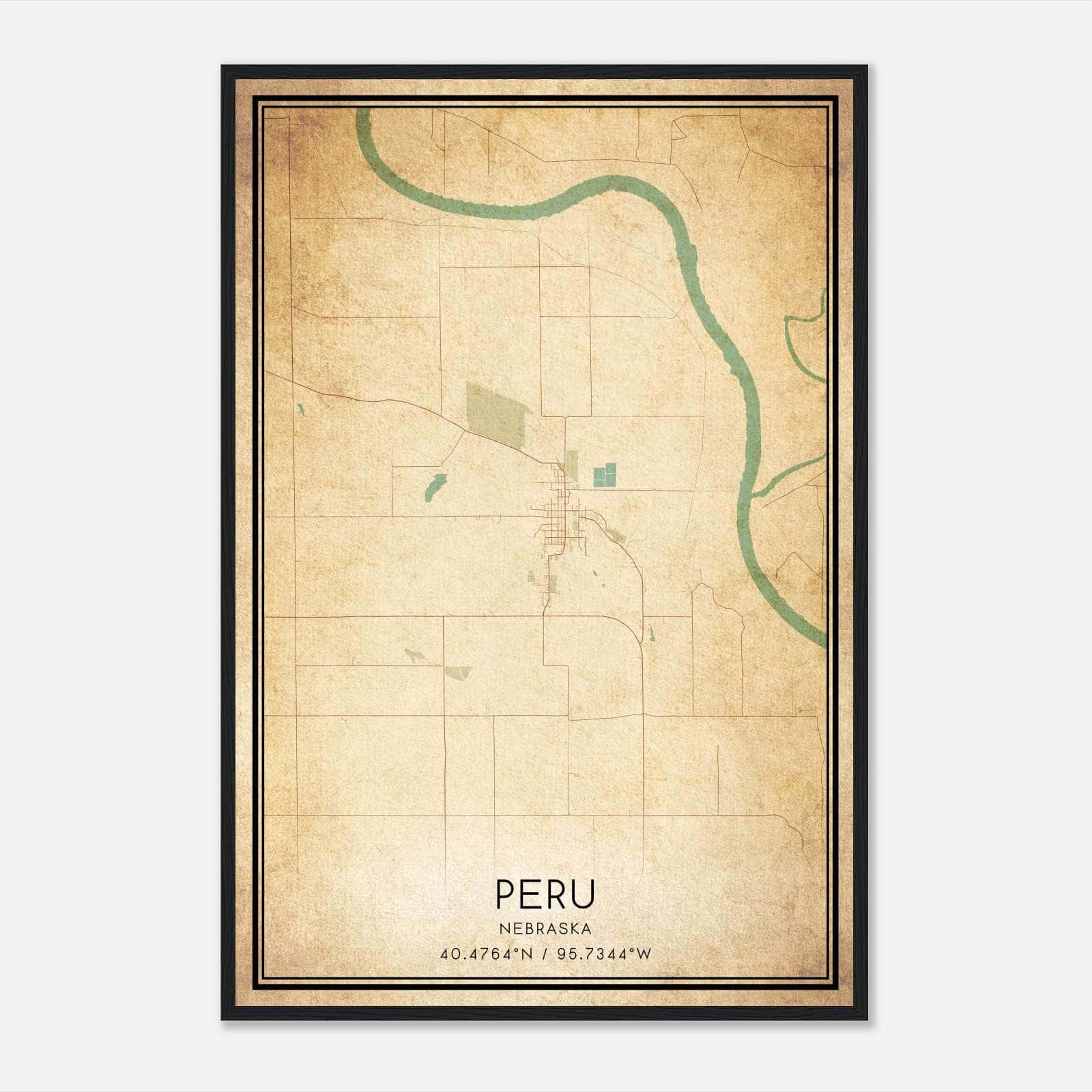 Vintage Peru Nebraska Map Poster, Peru NE City Road Wall Art Print Vintage Peru Nebraska Map Poster, Peru NE City Road Wall Art Print