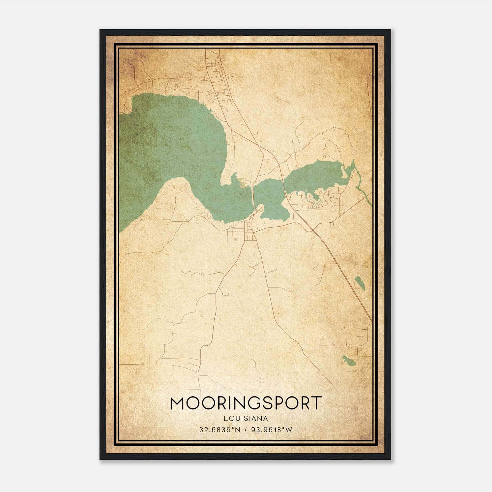 Vintage Mooringsport Louisiana Map Poster, Mooringsport LA City Road Wall Art Print Vintage Mooringsport Louisiana Map Poster, Mooringsport LA City Road Wall Art Print