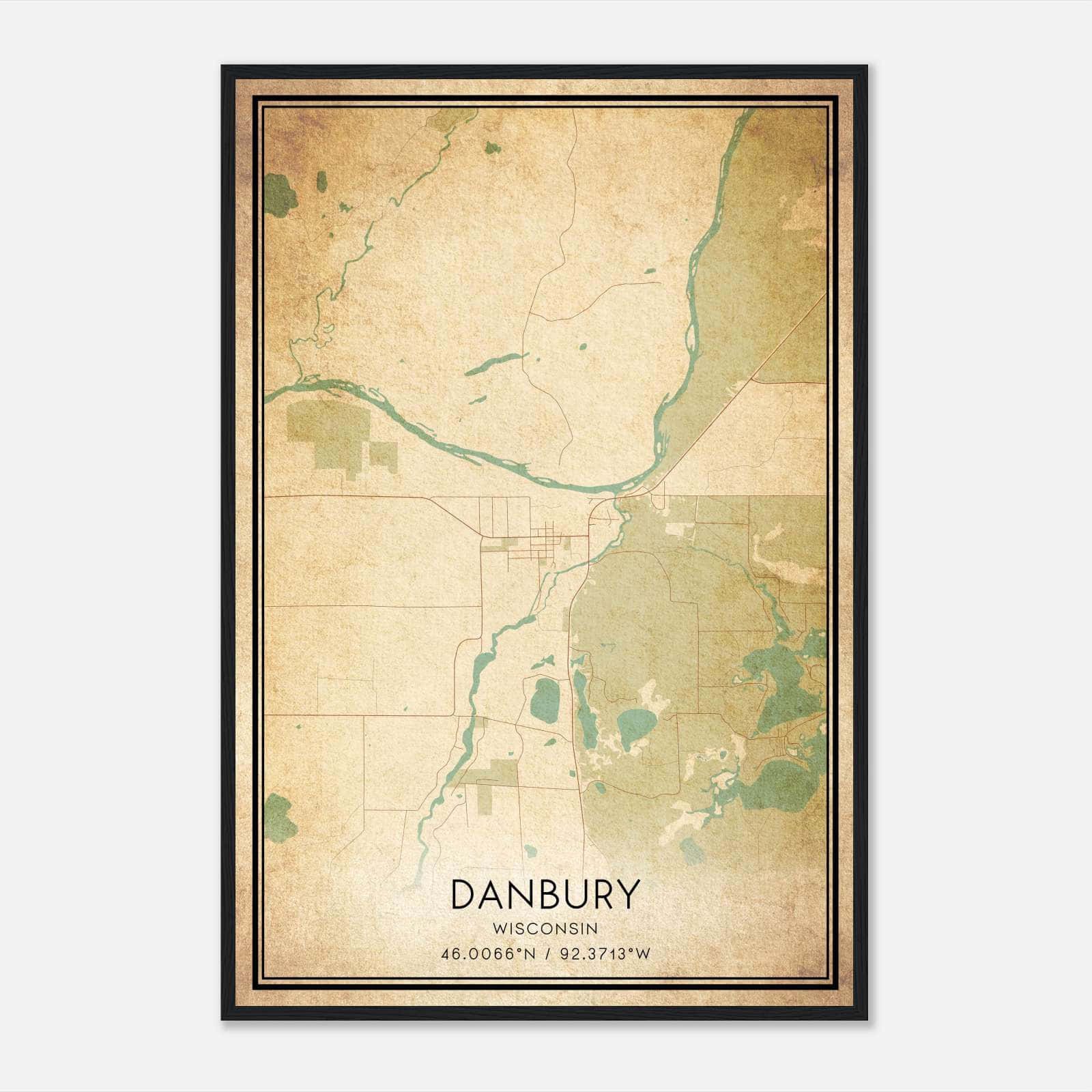 Vintage Danbury Wisconsin Map Poster, Danbury WI City Road Wall Art Print Vintage Danbury Wisconsin Map Poster, Danbury WI City Road Wall Art Print