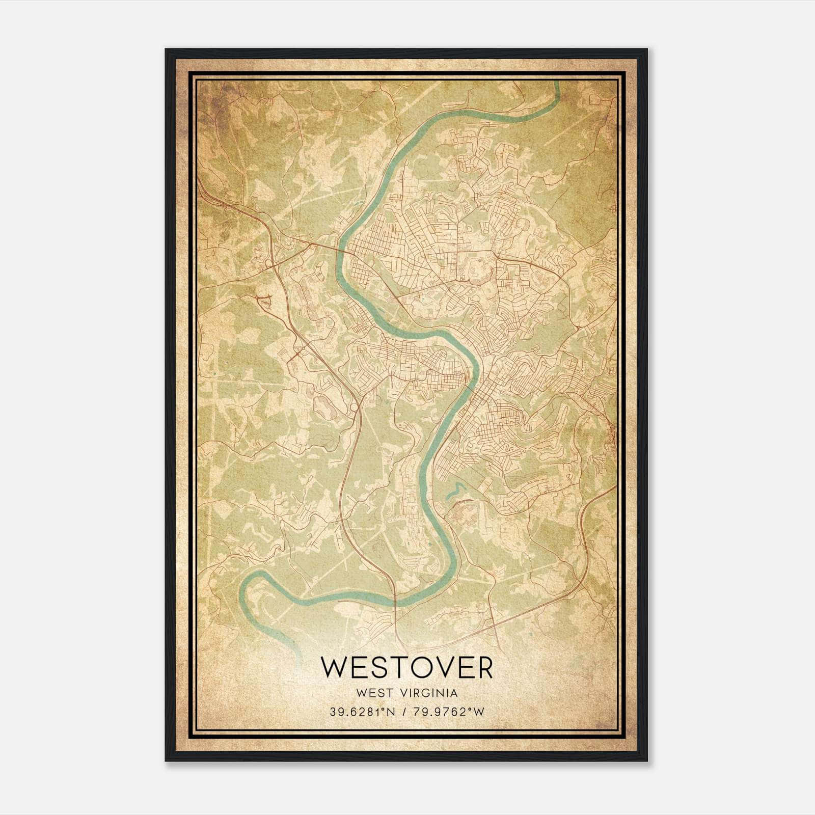 Vintage Westover West Virginia Map Poster, Westover WV City Road Wall Art Print Vintage Westover West Virginia Map Poster, Westover WV City Road Wall Art Print
