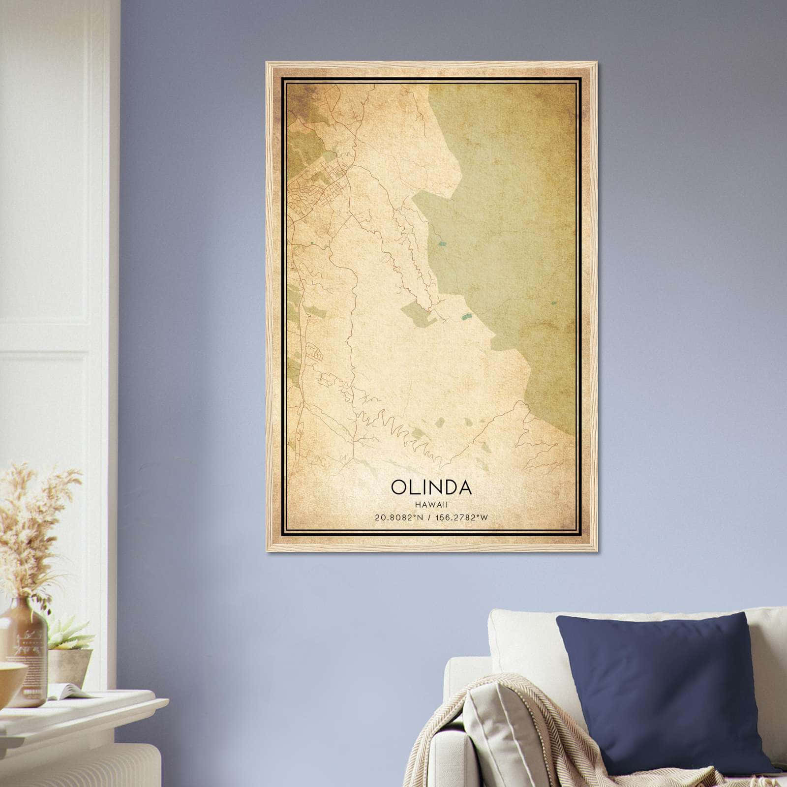 Vintage Olinda Hawaii Map Poster, Olinda HI City Road Wall Art Print