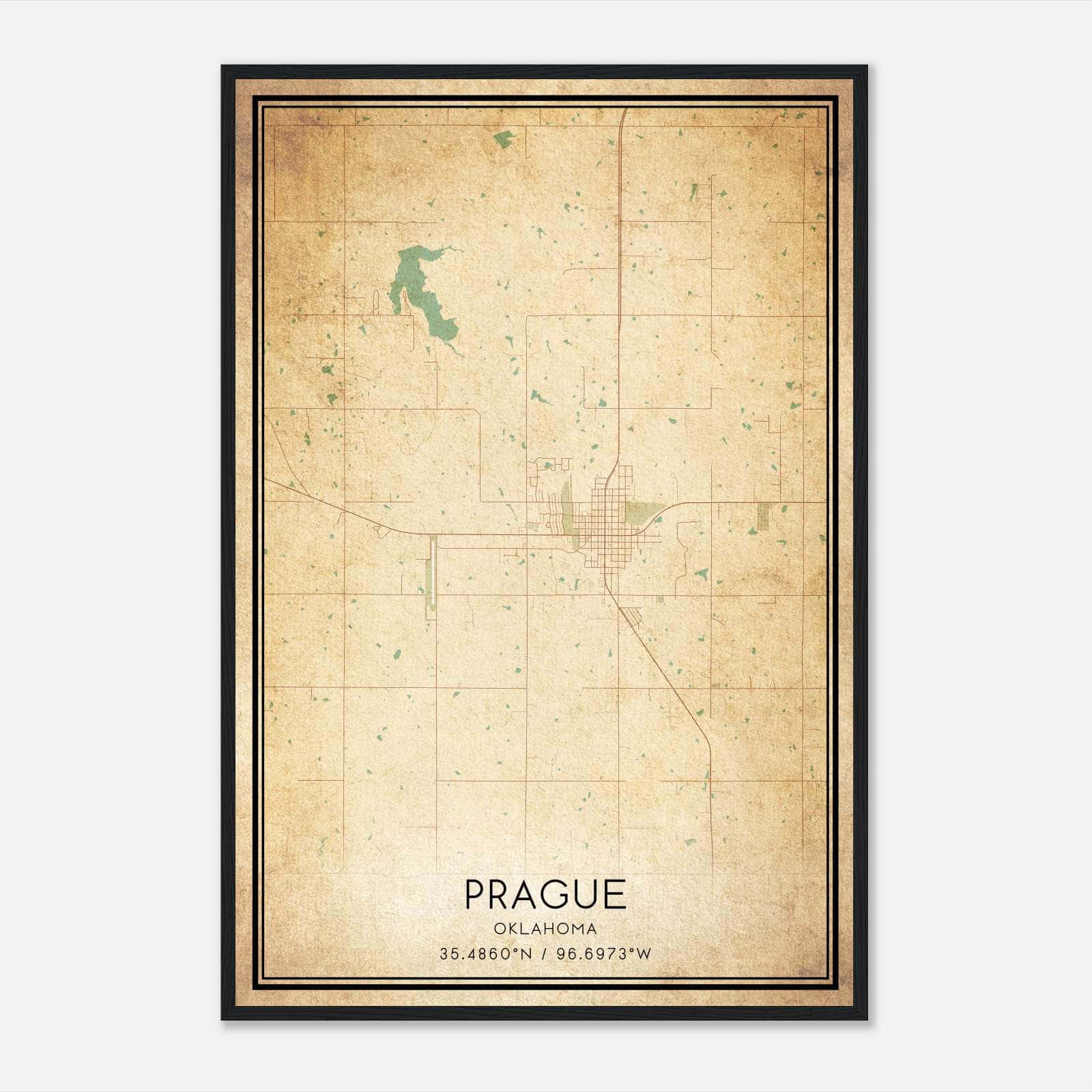 Vintage Prague Oklahoma Map Poster, Prague OK City Road Wall Art Print Vintage Prague Oklahoma Map Poster, Prague OK City Road Wall Art Print