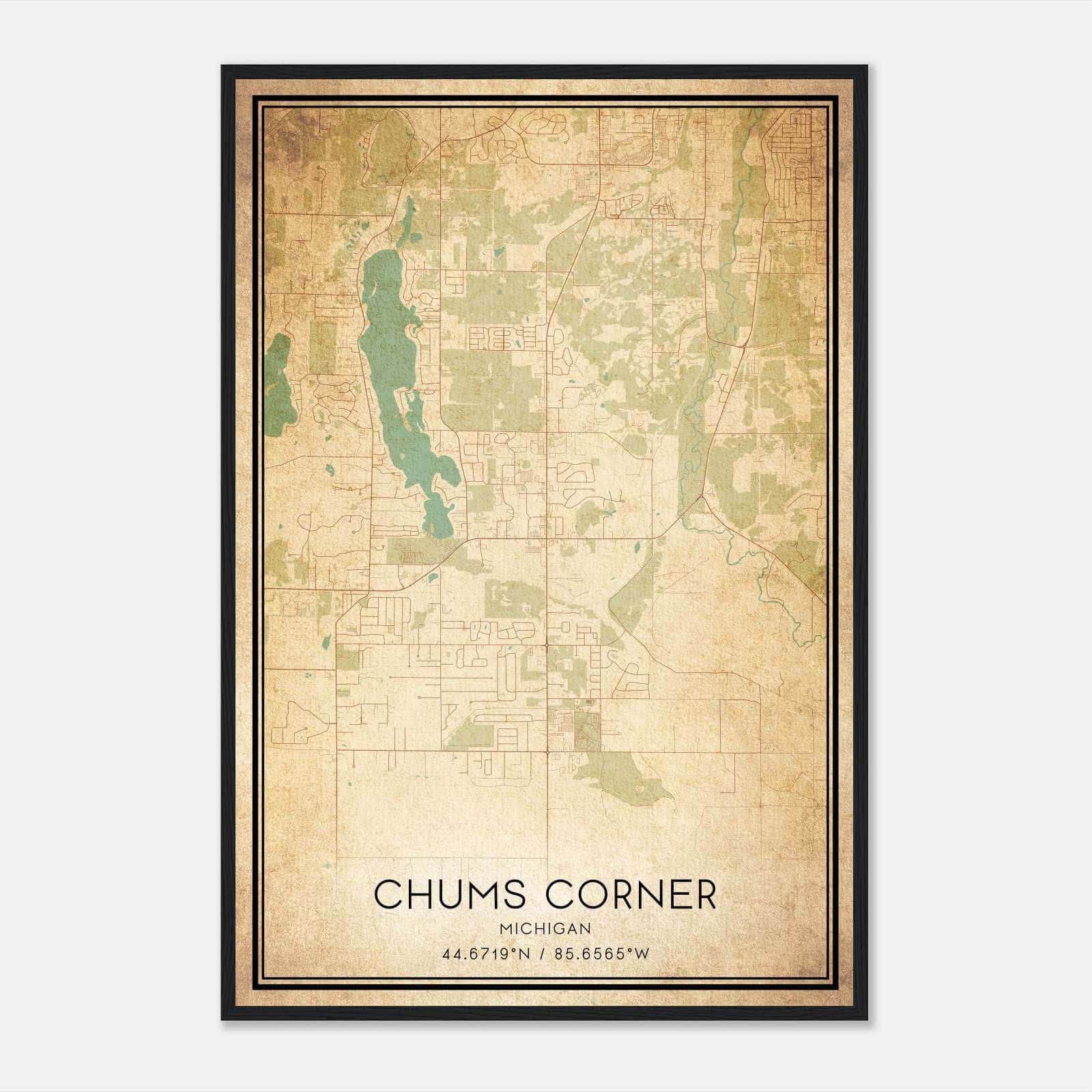 Vintage Chums Corner Michigan Map Poster, Chums Corner MI City Road Wall Art Print Vintage Chums Corner Michigan Map Poster, Chums Corner MI City Road Wall Art Print