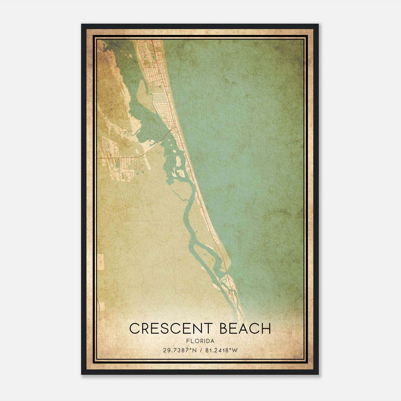 Vintage Crescent Beach Florida Map Poster, Crescent Beach FL City Road Wall Art Print Vintage Crescent Beach Florida Map Poster, Crescent Beach FL City Road Wall Art Print