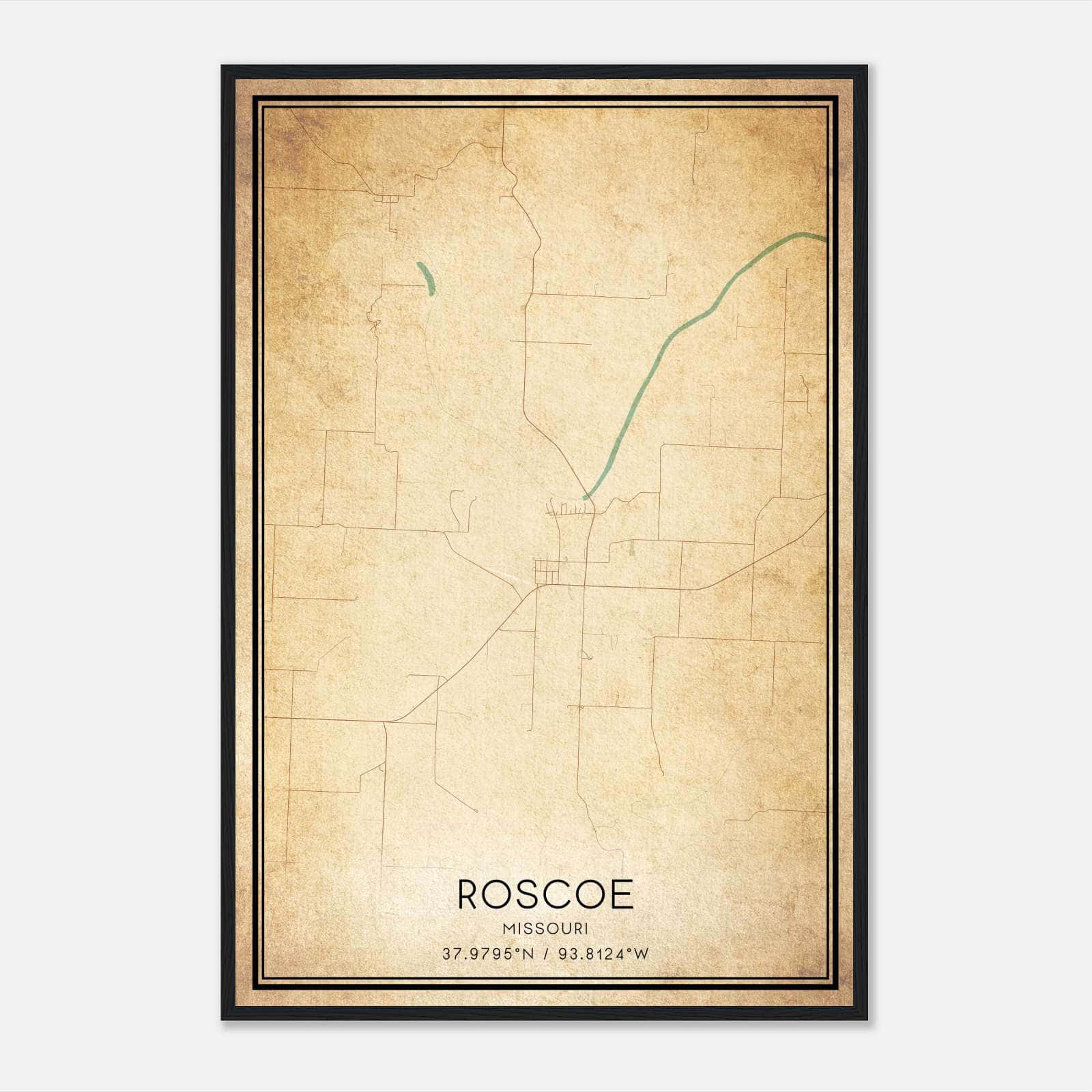 Vintage Roscoe Missouri Map Poster, Roscoe MO City Road Wall Art Print Vintage Roscoe Missouri Map Poster, Roscoe MO City Road Wall Art Print