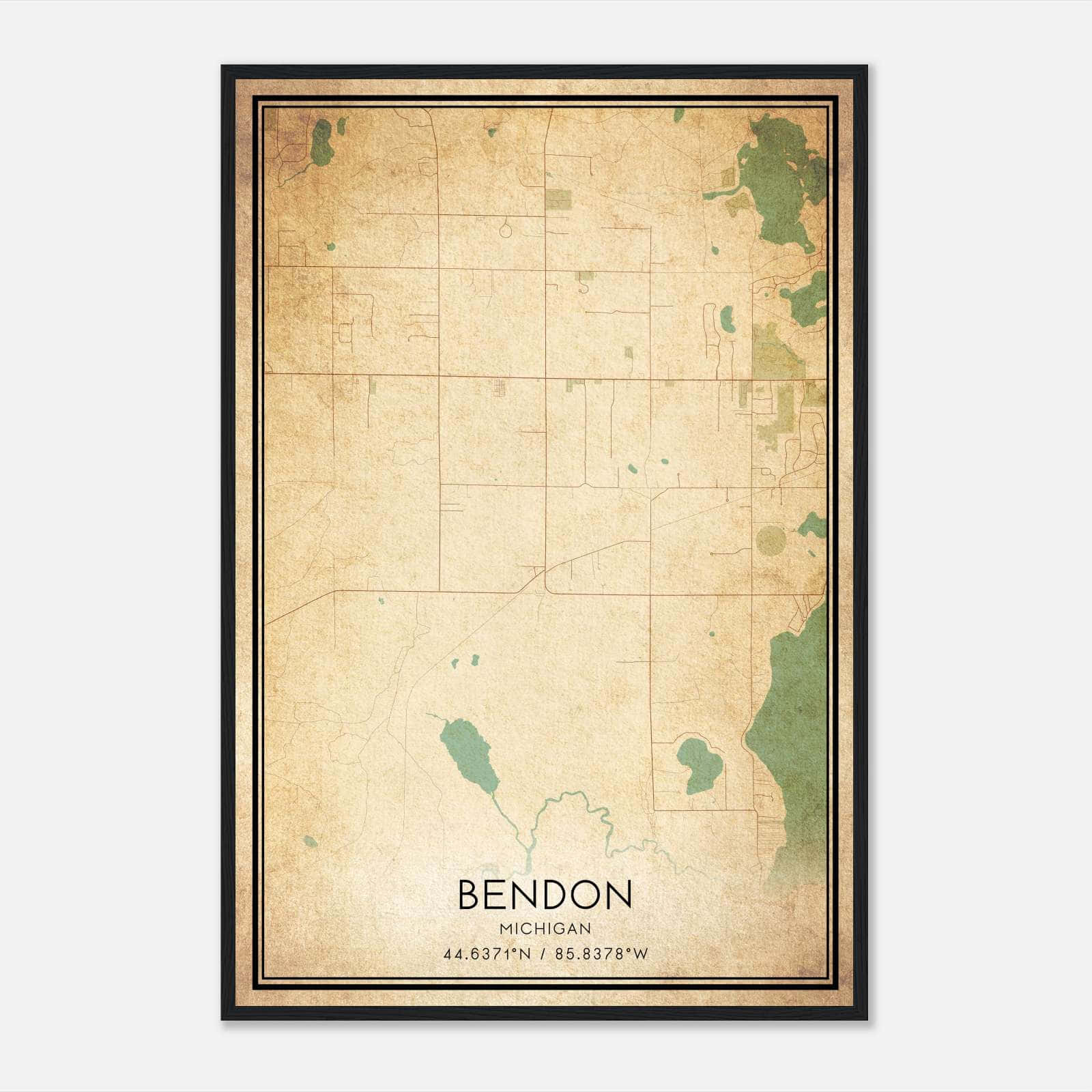 Vintage Bendon Michigan Map Poster, Bendon MI City Road Wall Art Print Vintage Bendon Michigan Map Poster, Bendon MI City Road Wall Art Print