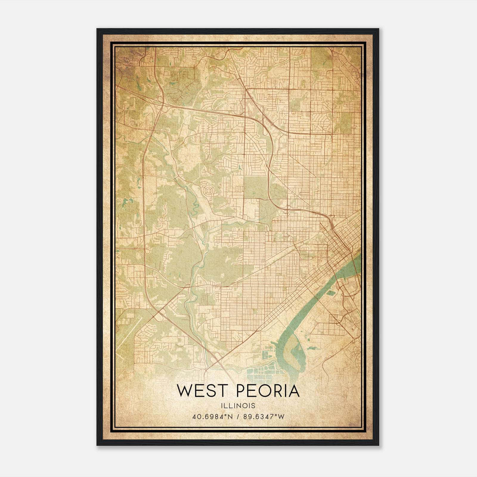 Vintage West Peoria Illinois Map Poster, West Peoria IL City Road Wall Art Print Vintage West Peoria Illinois Map Poster, West Peoria IL City Road Wall Art Print