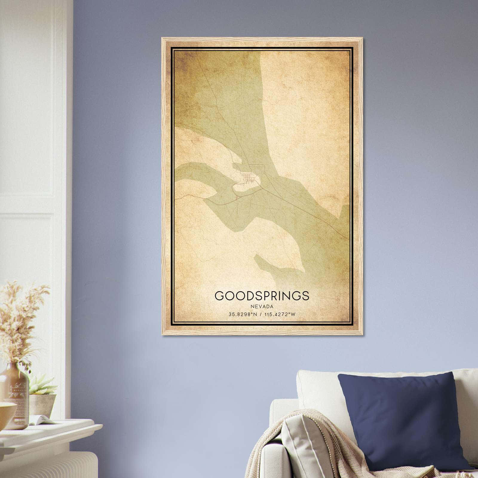 Vintage Goodsprings Nevada Map Poster, Goodsprings NV City Road Wall Art Print