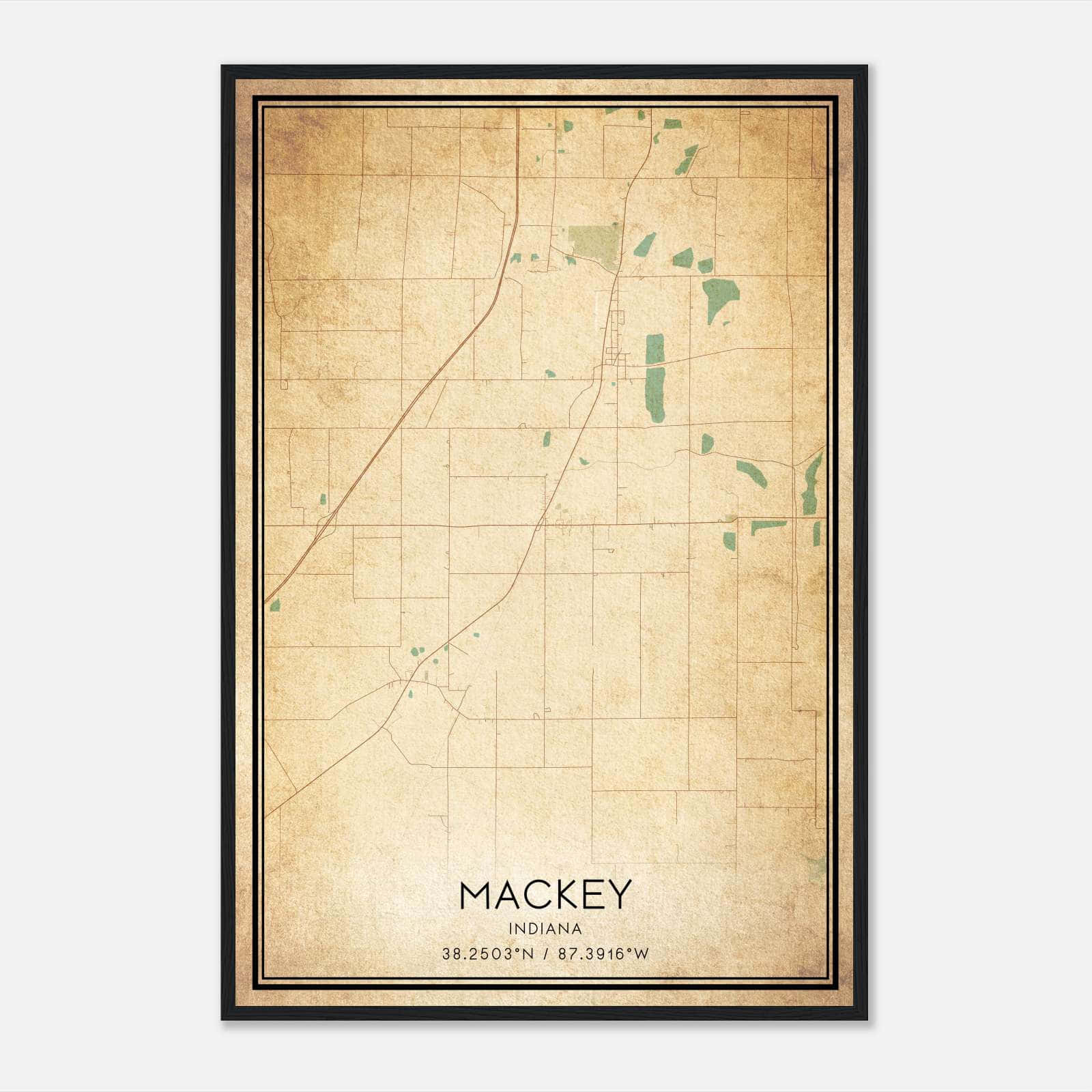 Vintage Mackey Indiana Map Poster, Mackey IN City Road Wall Art Print Vintage Mackey Indiana Map Poster, Mackey IN City Road Wall Art Print