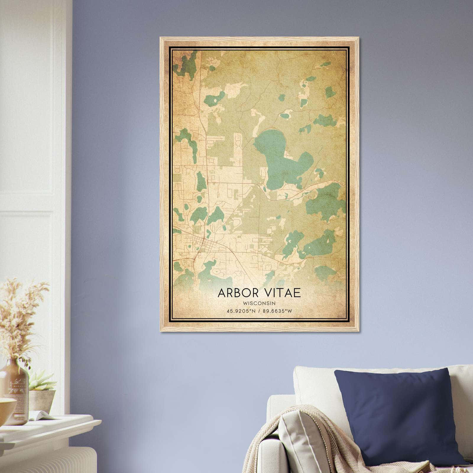 Vintage Arbor Vitae Wisconsin Map Poster, Arbor Vitae WI City Road Wall Art Print