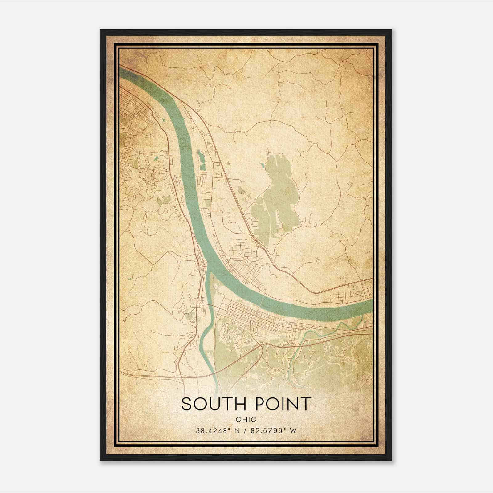Vintage South Point Ohio Map Poster, South Point OH City Road Wall Art Print Vintage South Point Ohio Map Poster, South Point OH City Road Wall Art Print