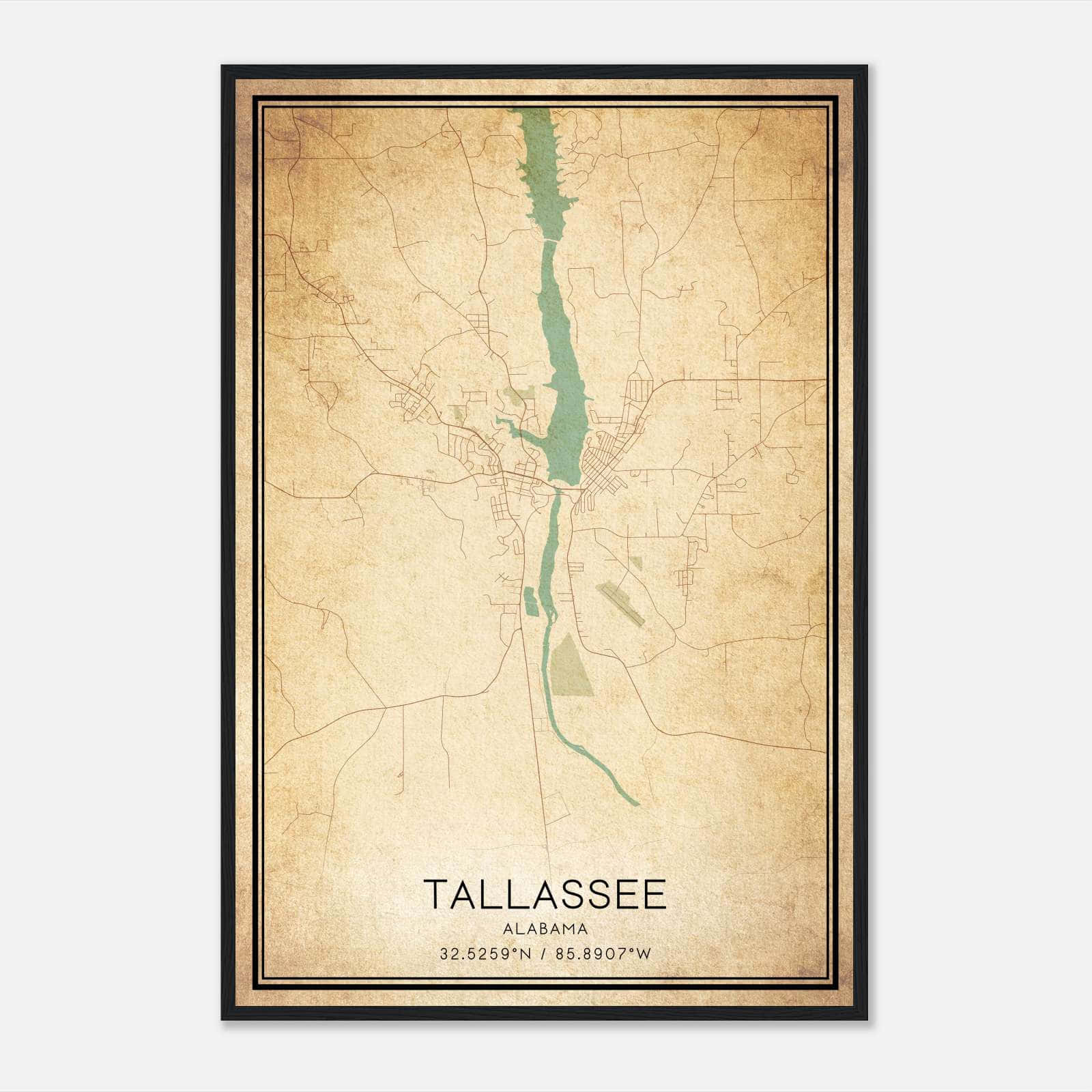Vintage Tallassee Alabama Map Poster, Tallassee AL City Road Wall Art Print Vintage Tallassee Alabama Map Poster, Tallassee AL City Road Wall Art Print