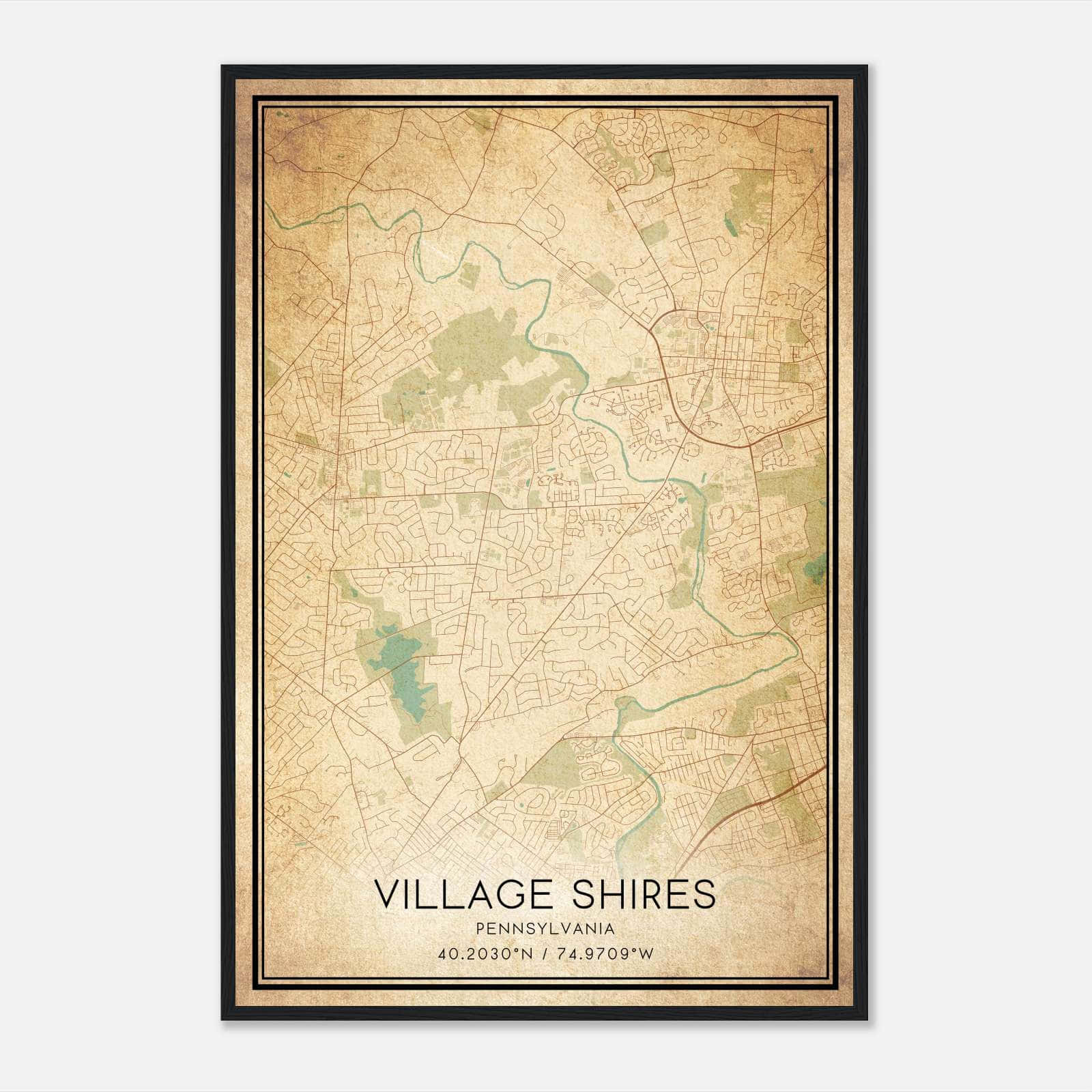 Vintage Village Shires Pennsylvania Map Poster, Village Shires PA City Road Wall Art Print Vintage Village Shires Pennsylvania Map Poster, Village Shires PA City Road Wall Art Print