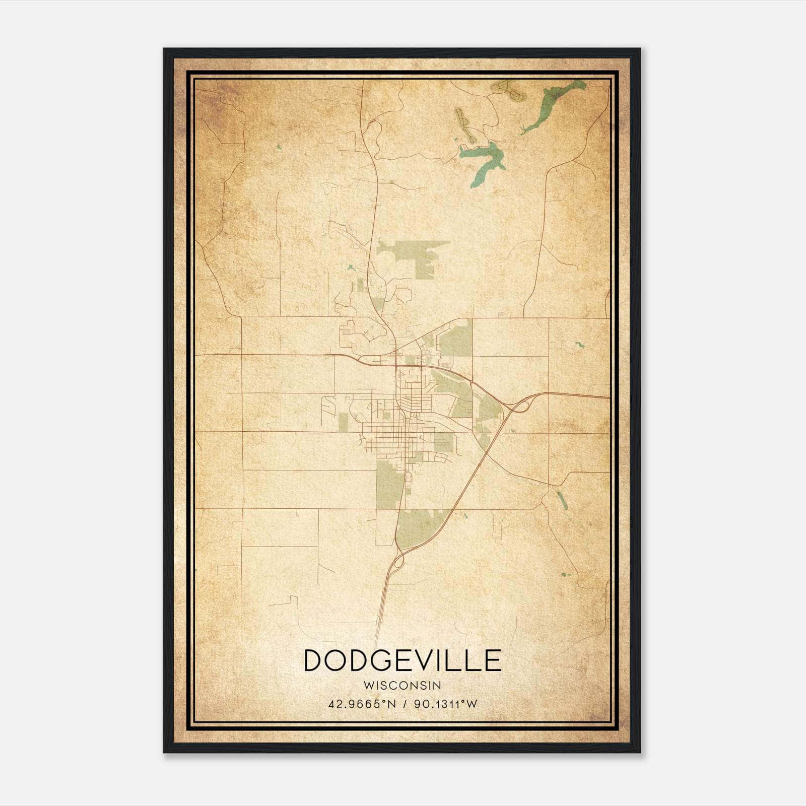 Vintage Dodgeville Wisconsin Map Poster, Dodgeville WI City Road Wall Art Print Vintage Dodgeville Wisconsin Map Poster, Dodgeville WI City Road Wall Art Print